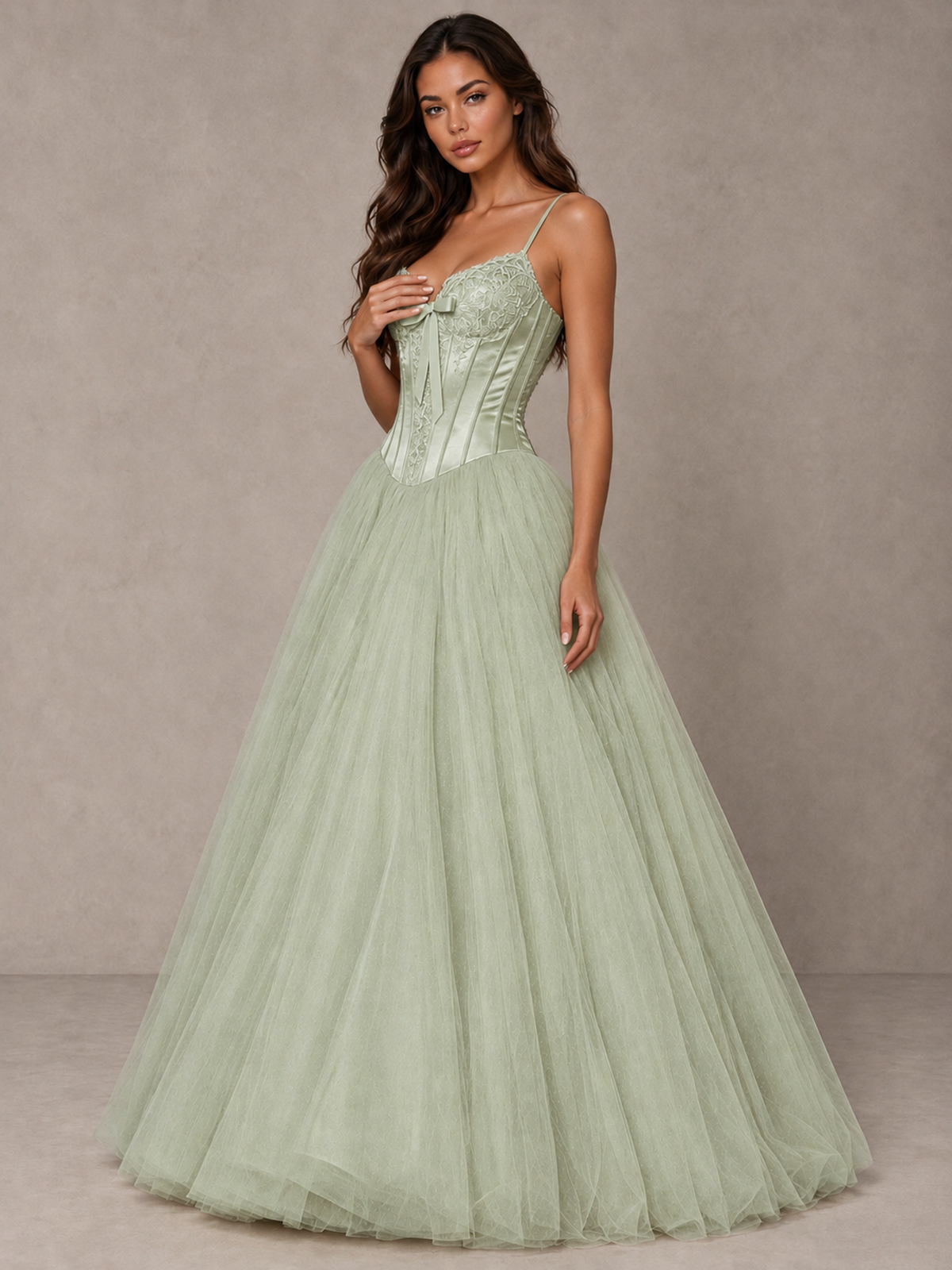 BOLODOO Sage Green Corset Tulle Prom Dress with Spaghetti Straps - Sage Green - Sage_Green_3
