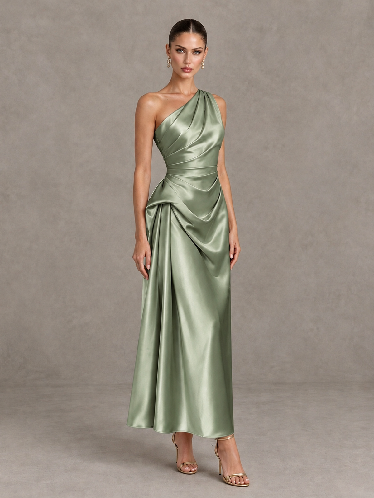 BOLODOO Sage Green One Shoulder Satin Cocktail Dress with Draped A-Line Skirt - Sage Green - Sage Green_3