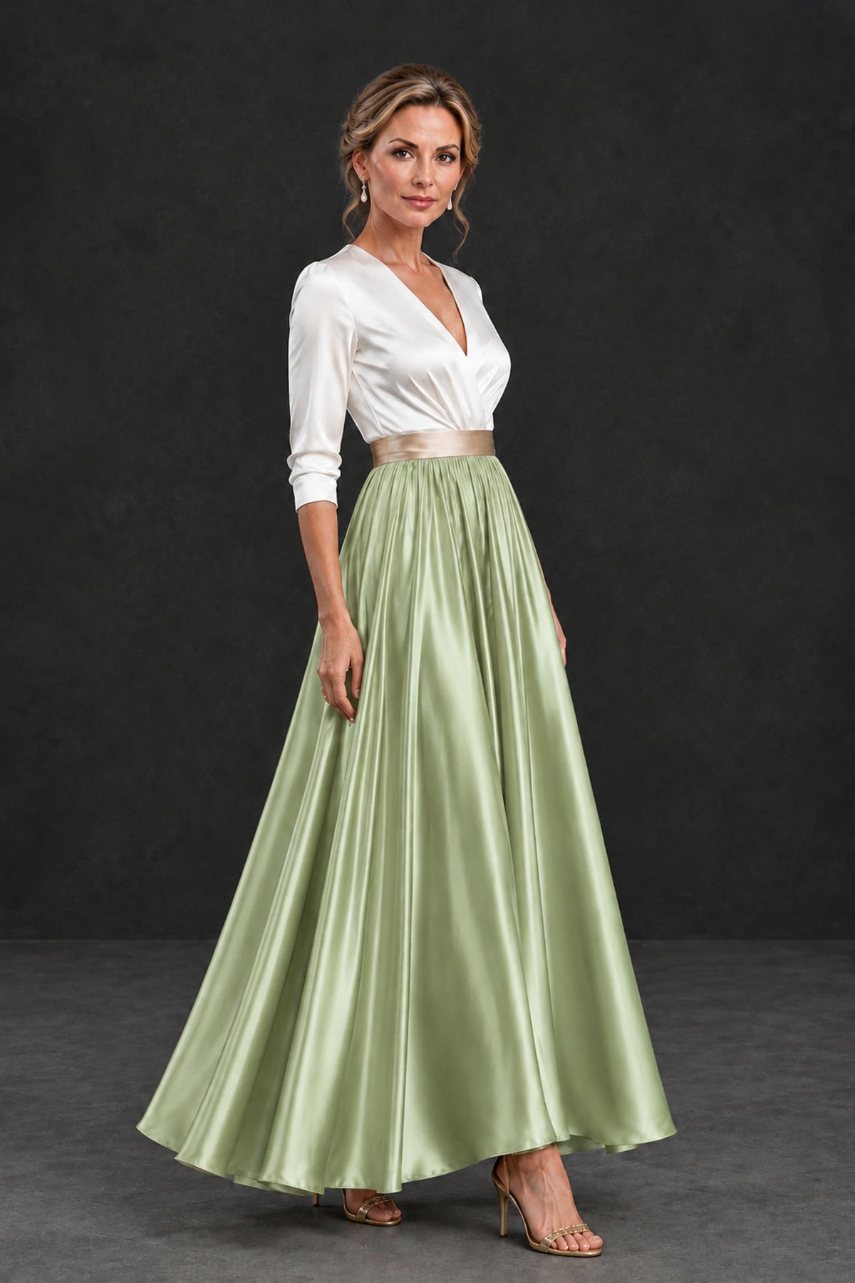 BOLODOO Sage Green and White V-Neck A-Line Mother of the Bride Dress - Sage Green - Sage Green_3
