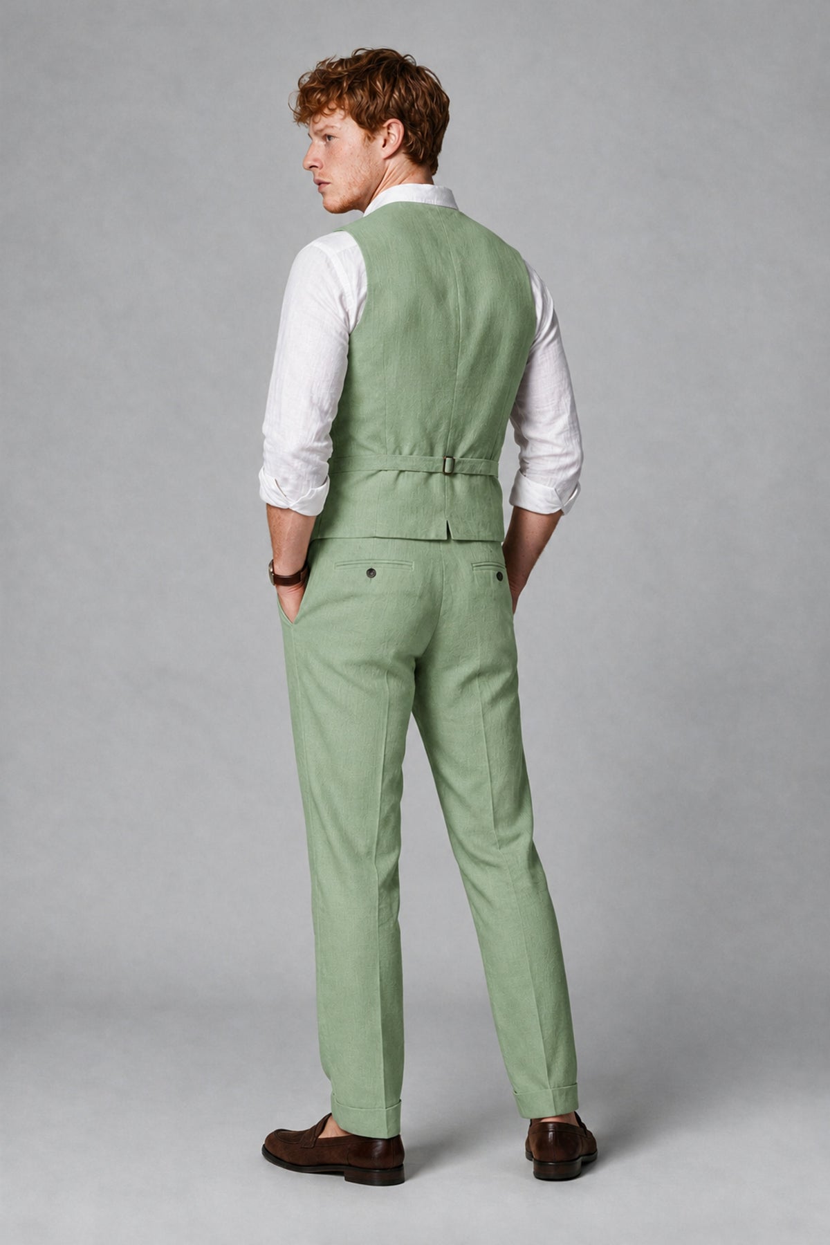 Bolodoo Men's Sage Green 2-Piece Vest and Pants Set with V-Neck Waistcoat - Sage Green - Sage Green_3