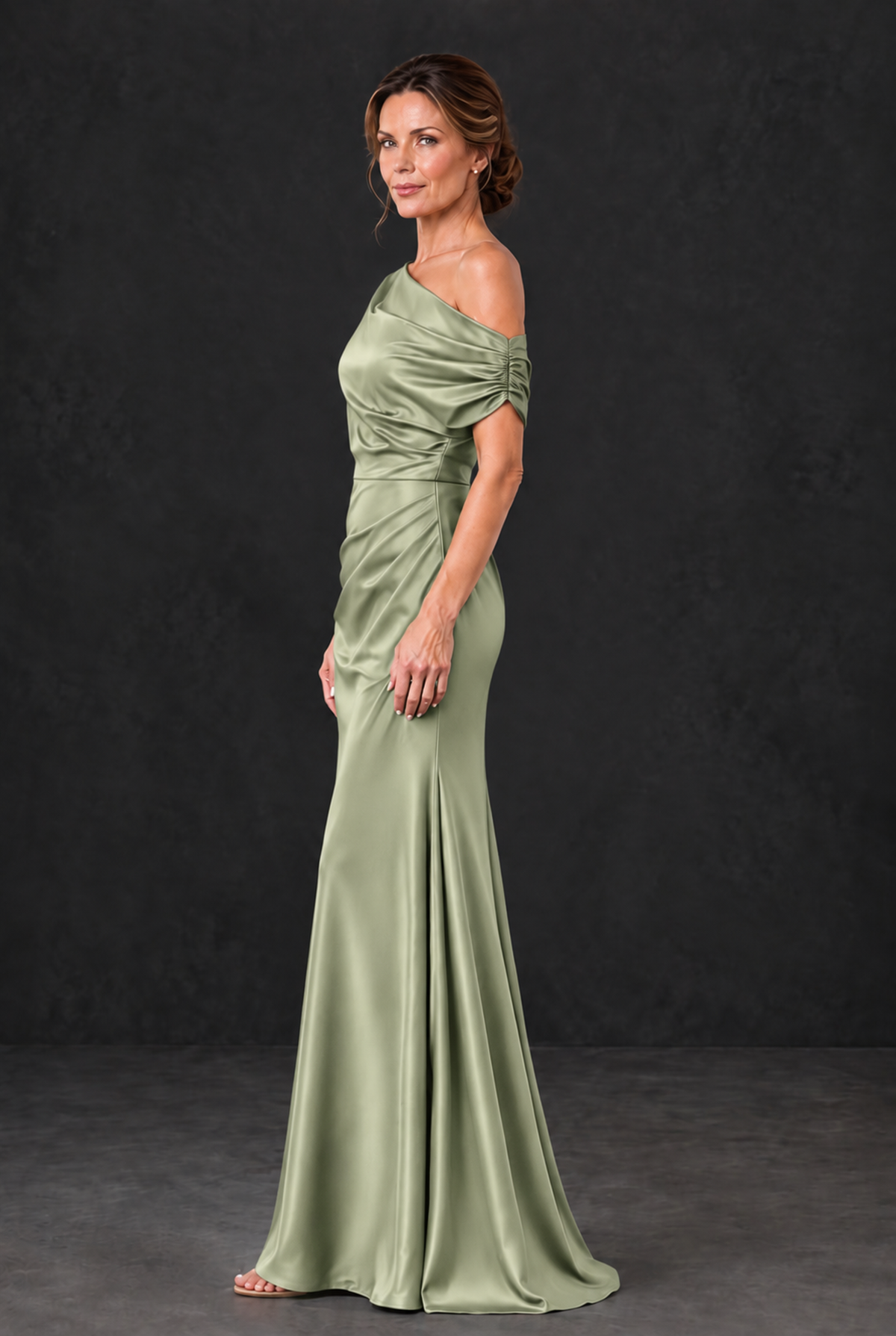 BOLODOO Sage Green Asymmetric Ruched Mother of the Bride Dress - Sage Green - Sage_Green_3