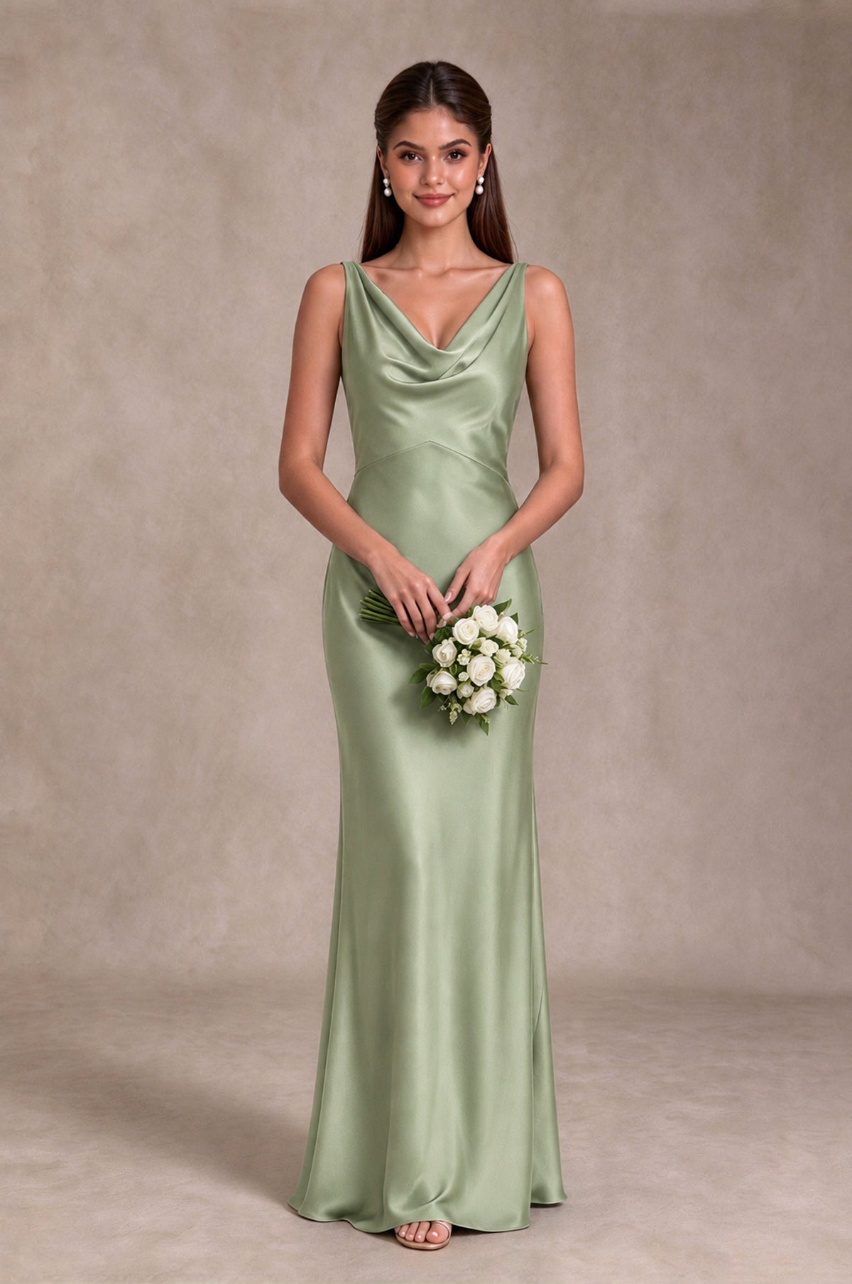 BOLODOO Sage Green Cowl Neck Open Back Satin Bridesmaid Dress - Sage Green - Sage Green_3