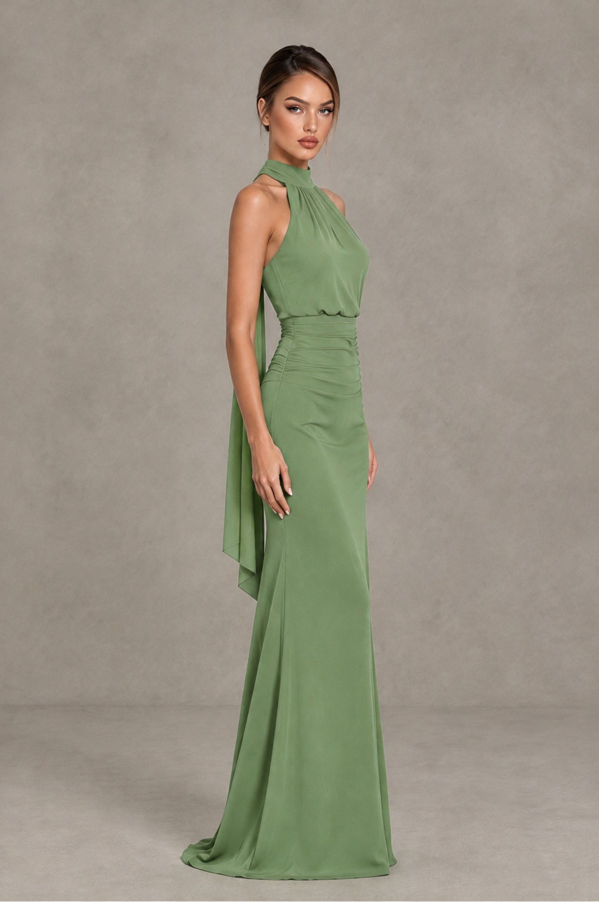 BOLODOO Sage Green Chiffon Halter Maxi Formal Wedding Guest Dress - Sage Green - Sage Green_3