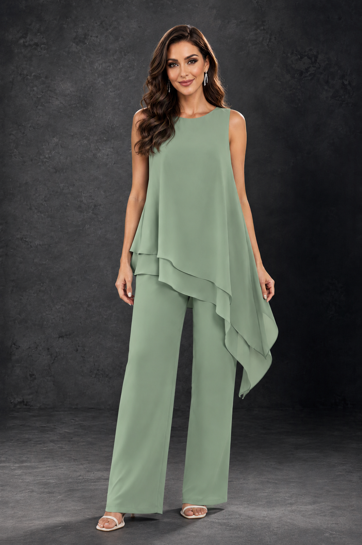 BOLODOO Sage Green Layered Mother of the Bride Pantsuit with Jacket - Sage Green - Sage_Green_3