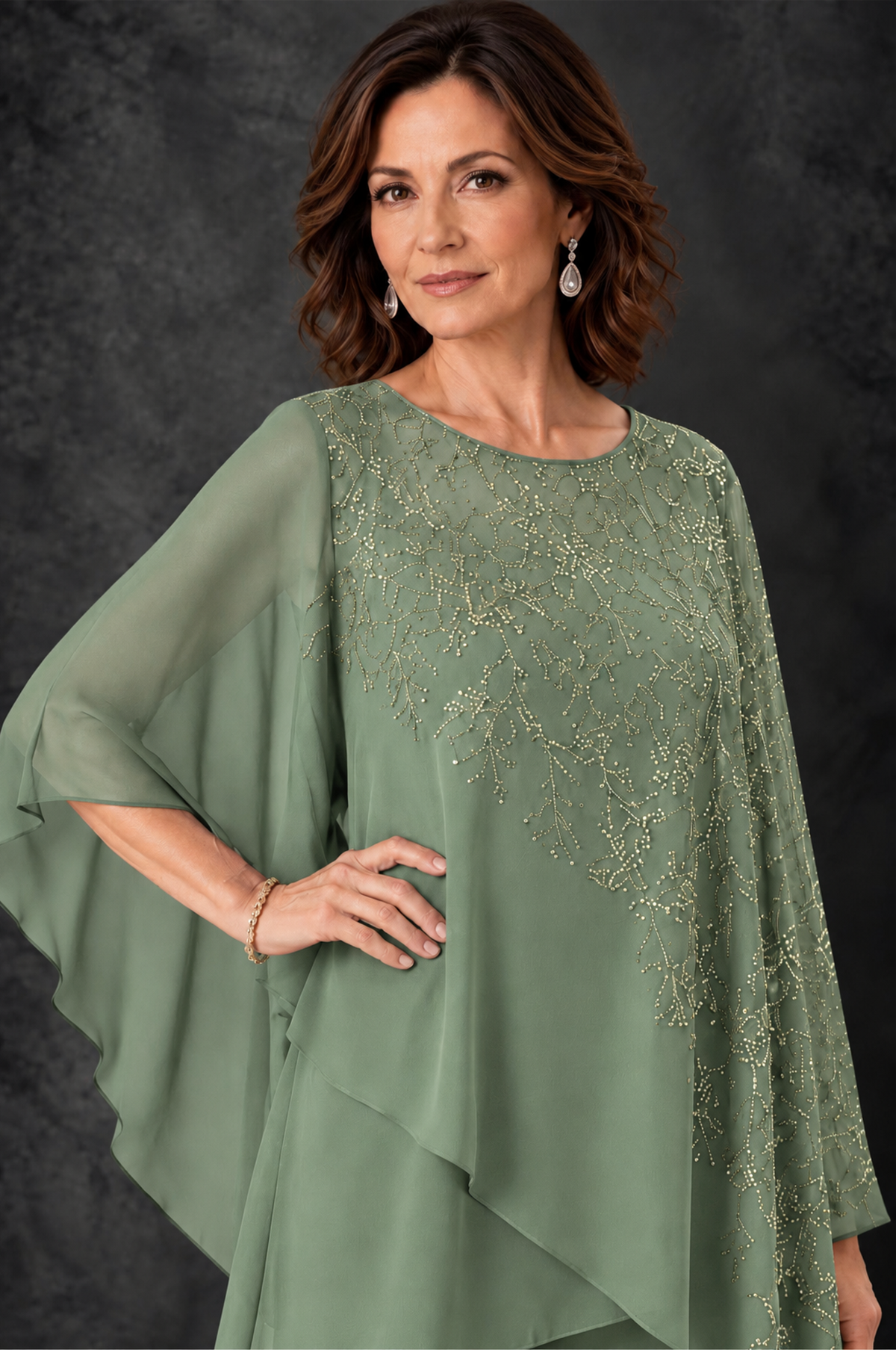 BOLODOO Sage Green Embellished Cape Pant Suit for Mother of the Bride - Sage Green - Sage_Green_3