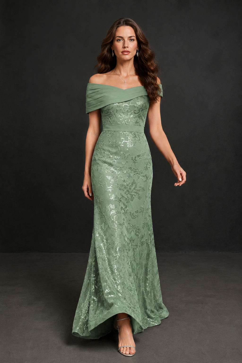 BOLODOO Sage Green Off-Shoulder Sequin Lace Mermaid Evening Gown | Mother of the Bride Formal Dress - Sage Green