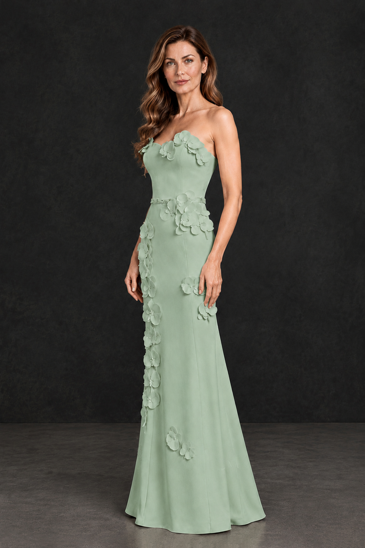 BOLODOO Sage Green Strapless Mother of the Bride Dress with 3D Floral Appliques - Sage Green - Sage_Green_3
