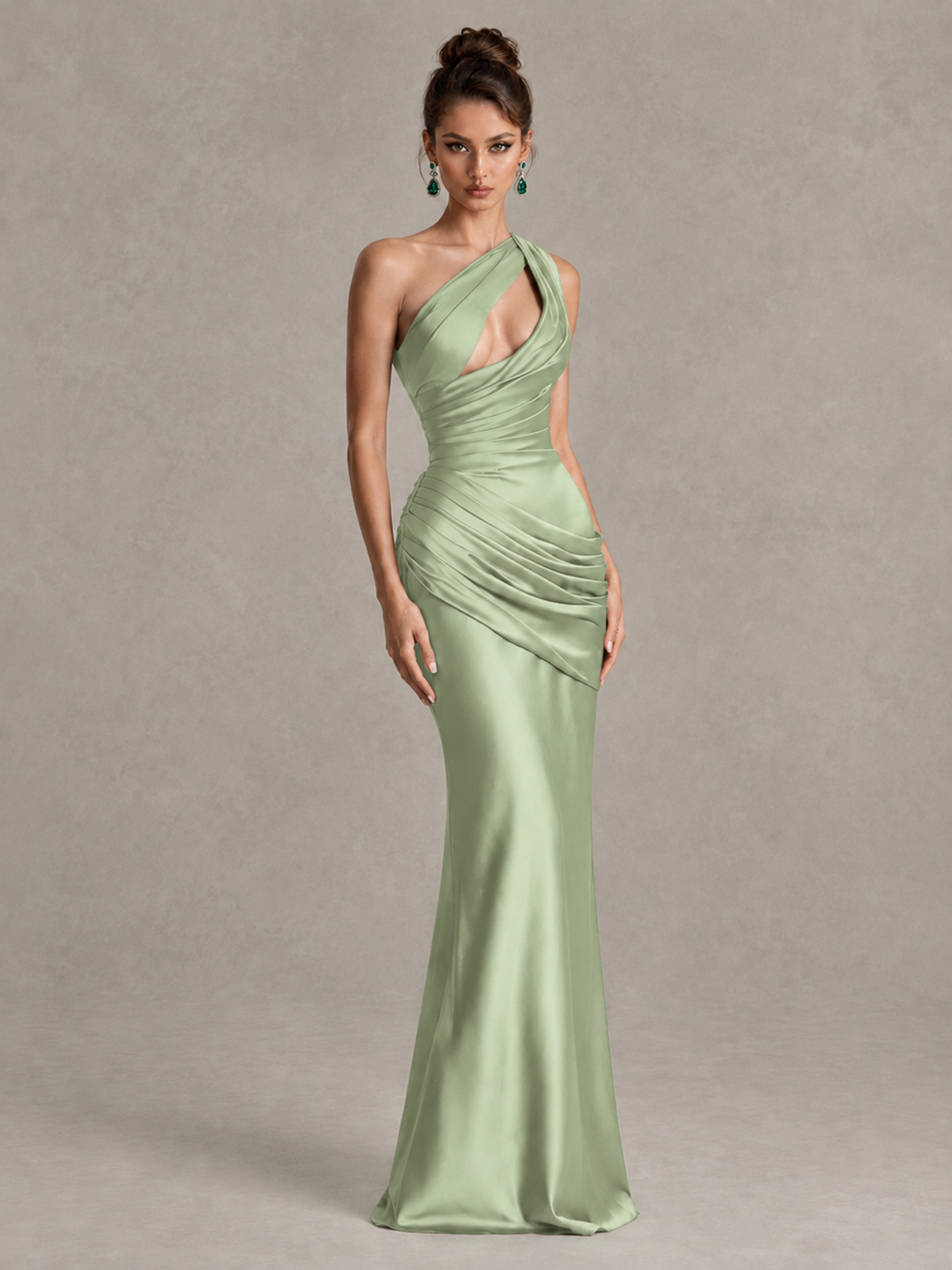 BOLODOO Sage Green One-Shoulder Cutout Satin Mermaid Prom Dress - Sage Green - Sage Green_3