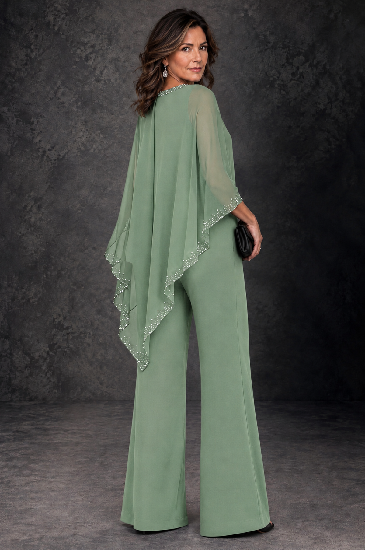 BOLODOO Sage Green Embellished Cape Mother of the Bride Pantsuit - Sage Green - Sage_Green_3