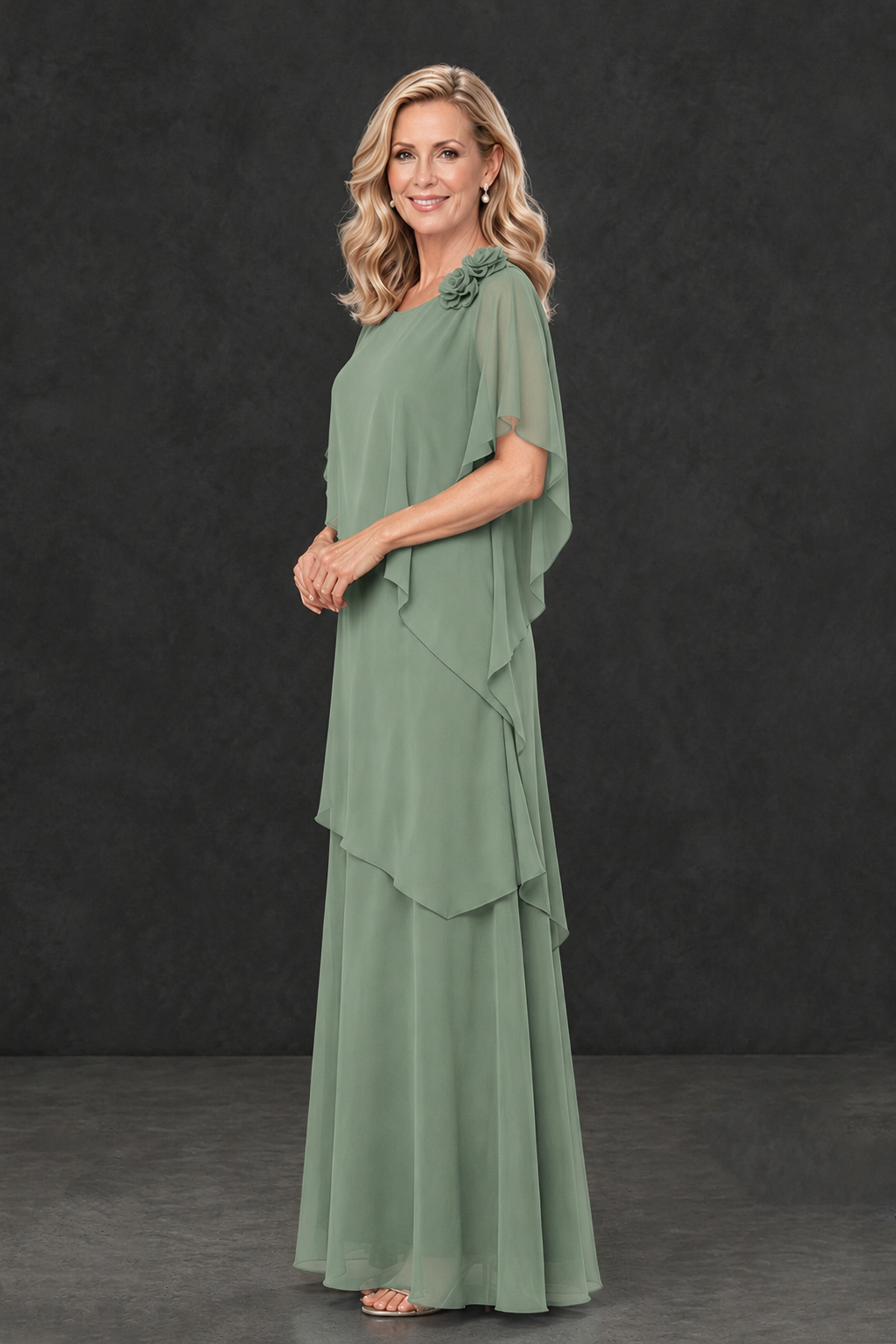 BOLODOO Sage Green Tiered Flutter Sleeve Mother of the Bride Maxi Dress - Sage Green - Sage Green_3