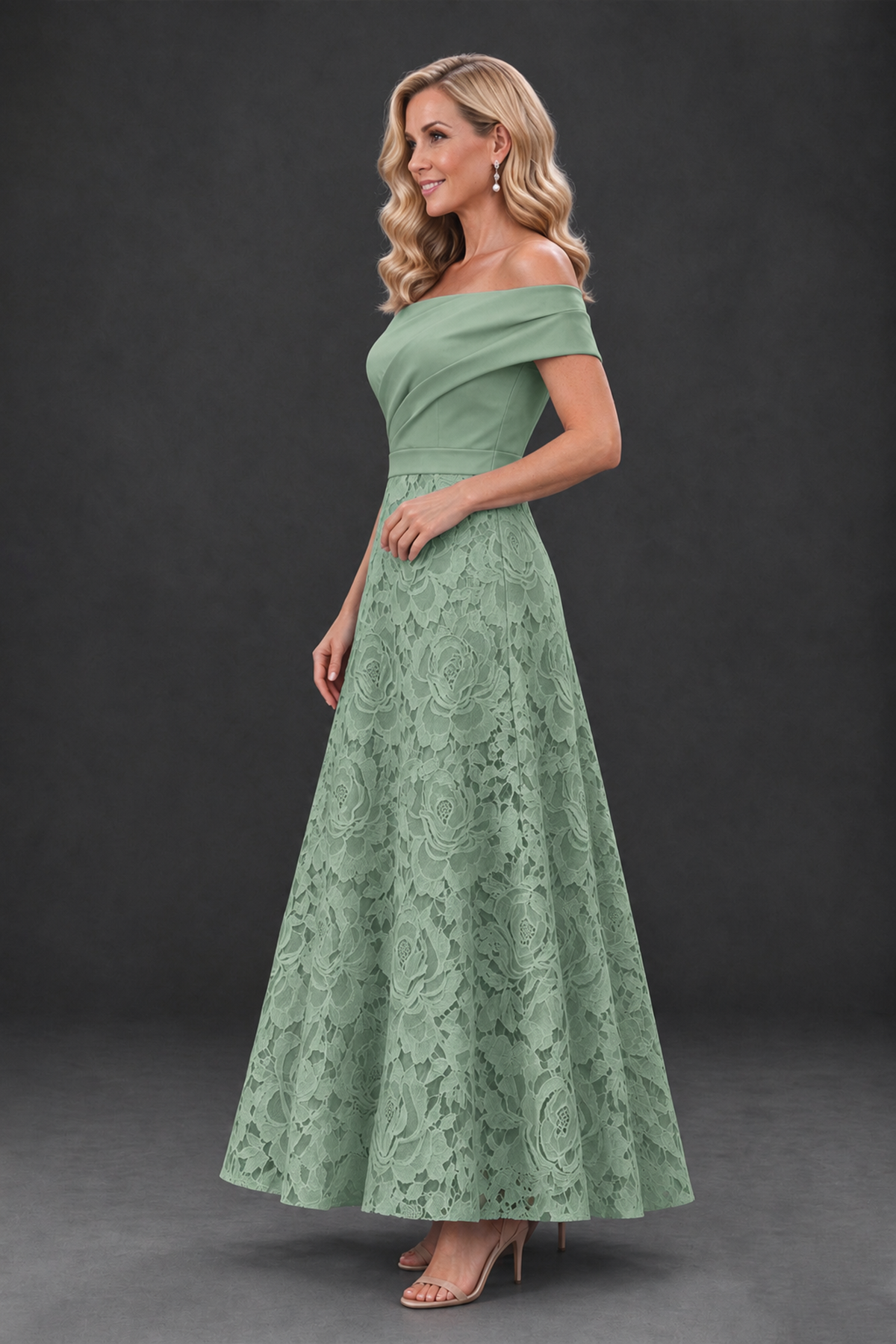 BOLODOO Sage Green Off-the-Shoulder Floral A-Line Mother of the Bride Dress - Sage Green - Sage Green_3