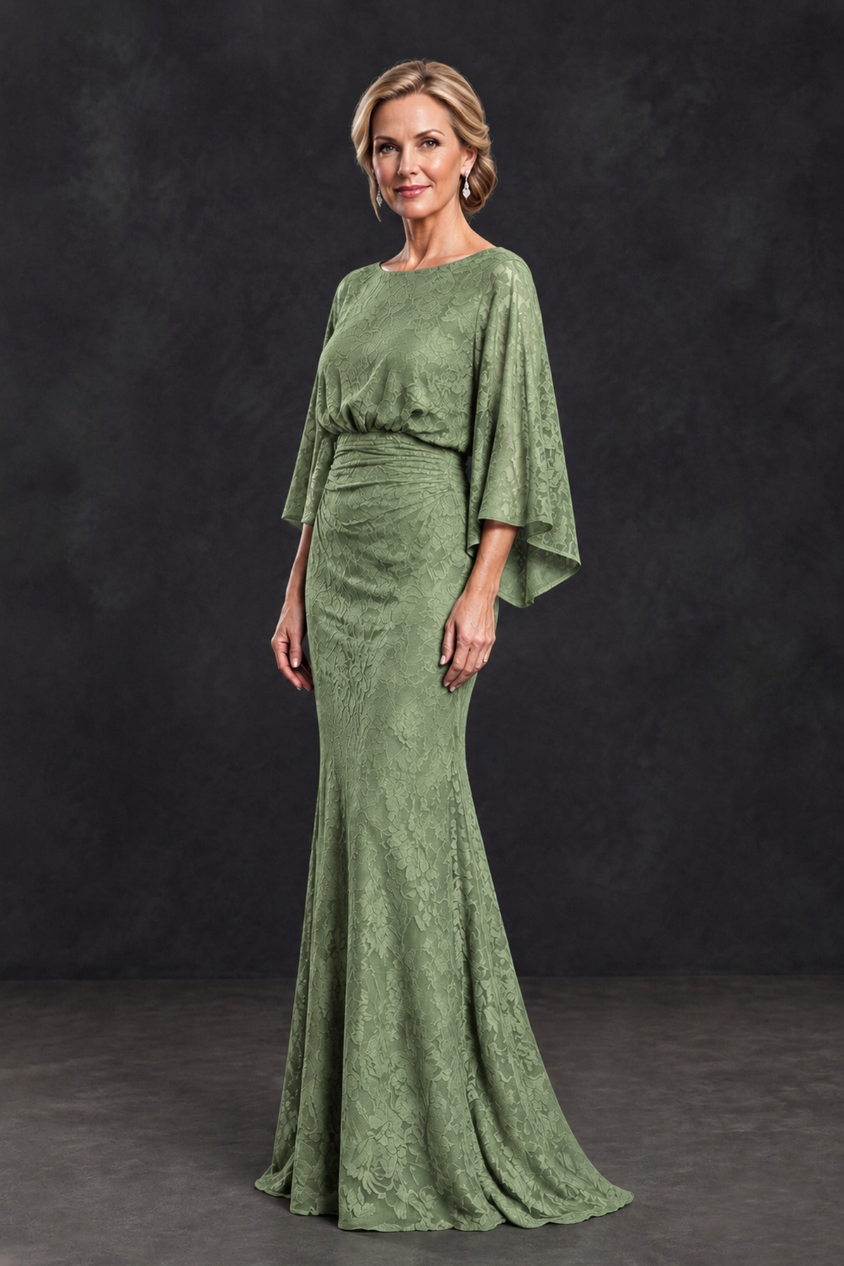 BOLODOO Sage Green Lace Flutter Sleeve Mother of the Bride Dress - Sage Green - Sage Green_3