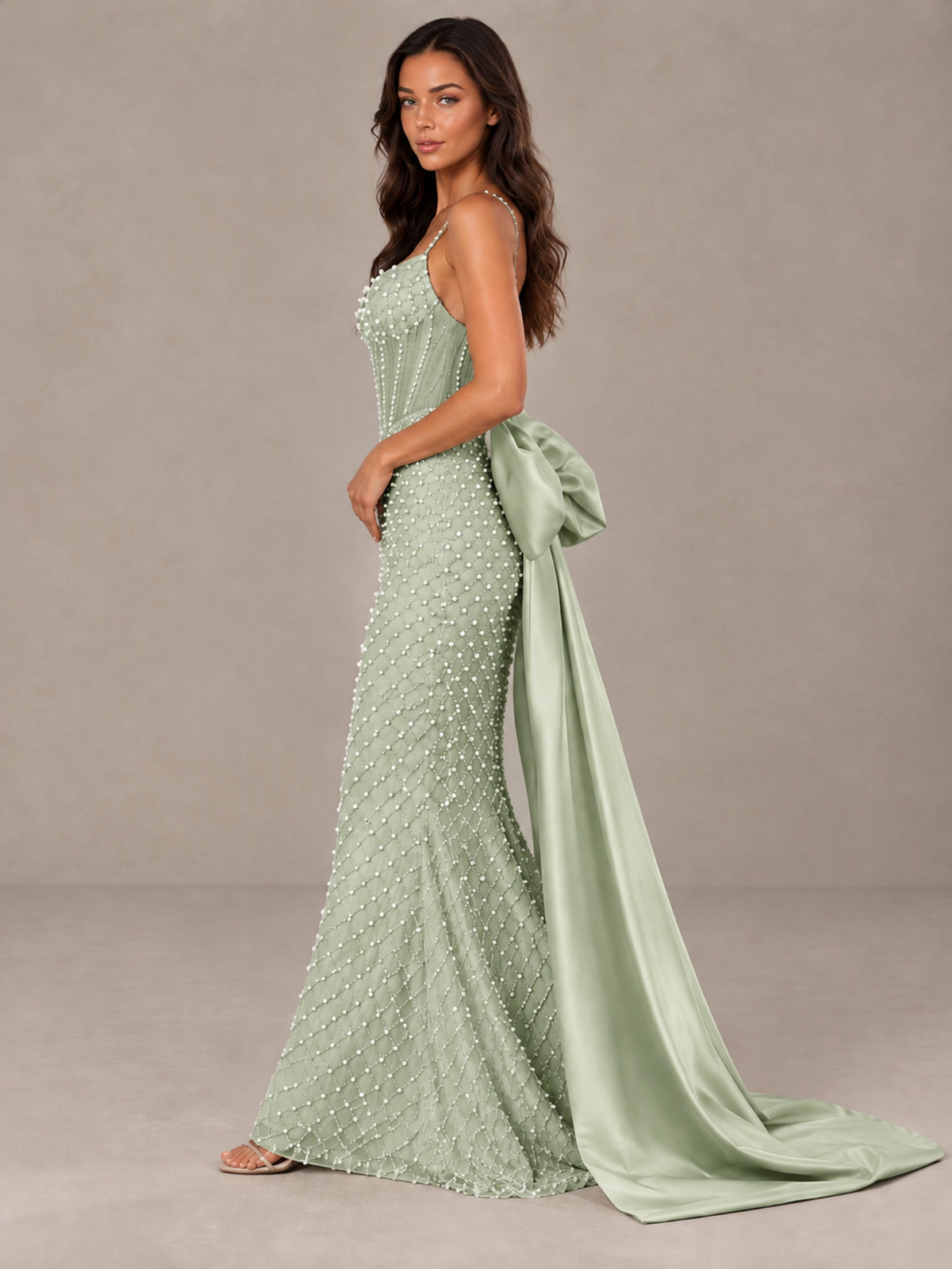 BOLODOO Sage Green Beaded Corset Prom Dress with Bow Train - Sage Green - Sage_Green_3