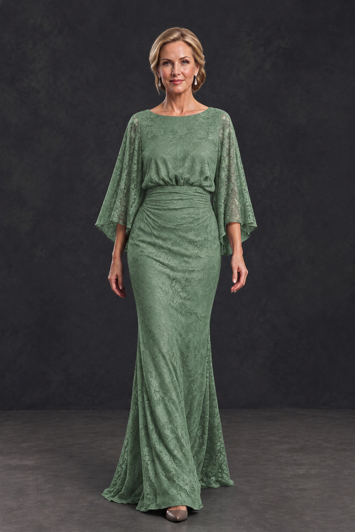 BOLODOO Sage Green Lace Flutter Sleeve Mother of the Bride Dress - Sage Green - Sage Green_4