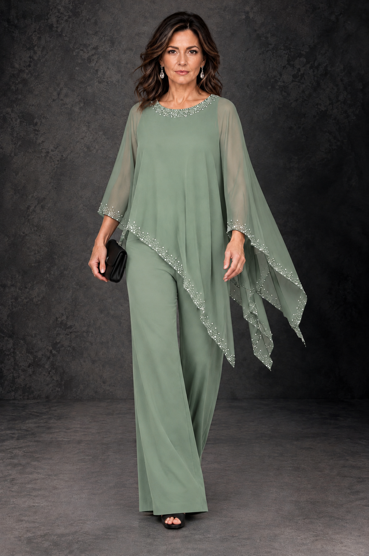BOLODOO Sage Green Embellished Cape Mother of the Bride Pantsuit - Sage Green - Sage_Green_4