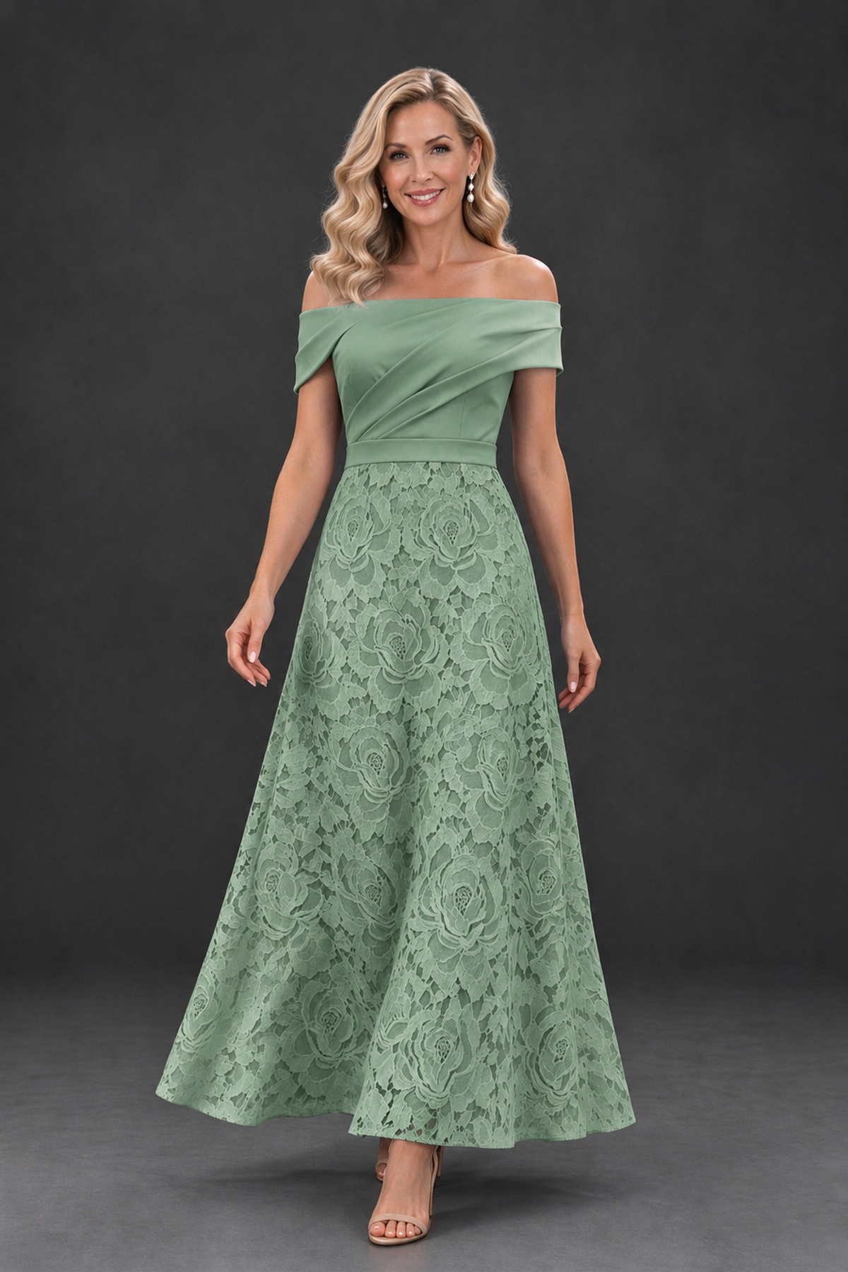 BOLODOO Sage Green Off-the-Shoulder Floral A-Line Mother of the Bride Dress - Sage Green - Sage Green_4