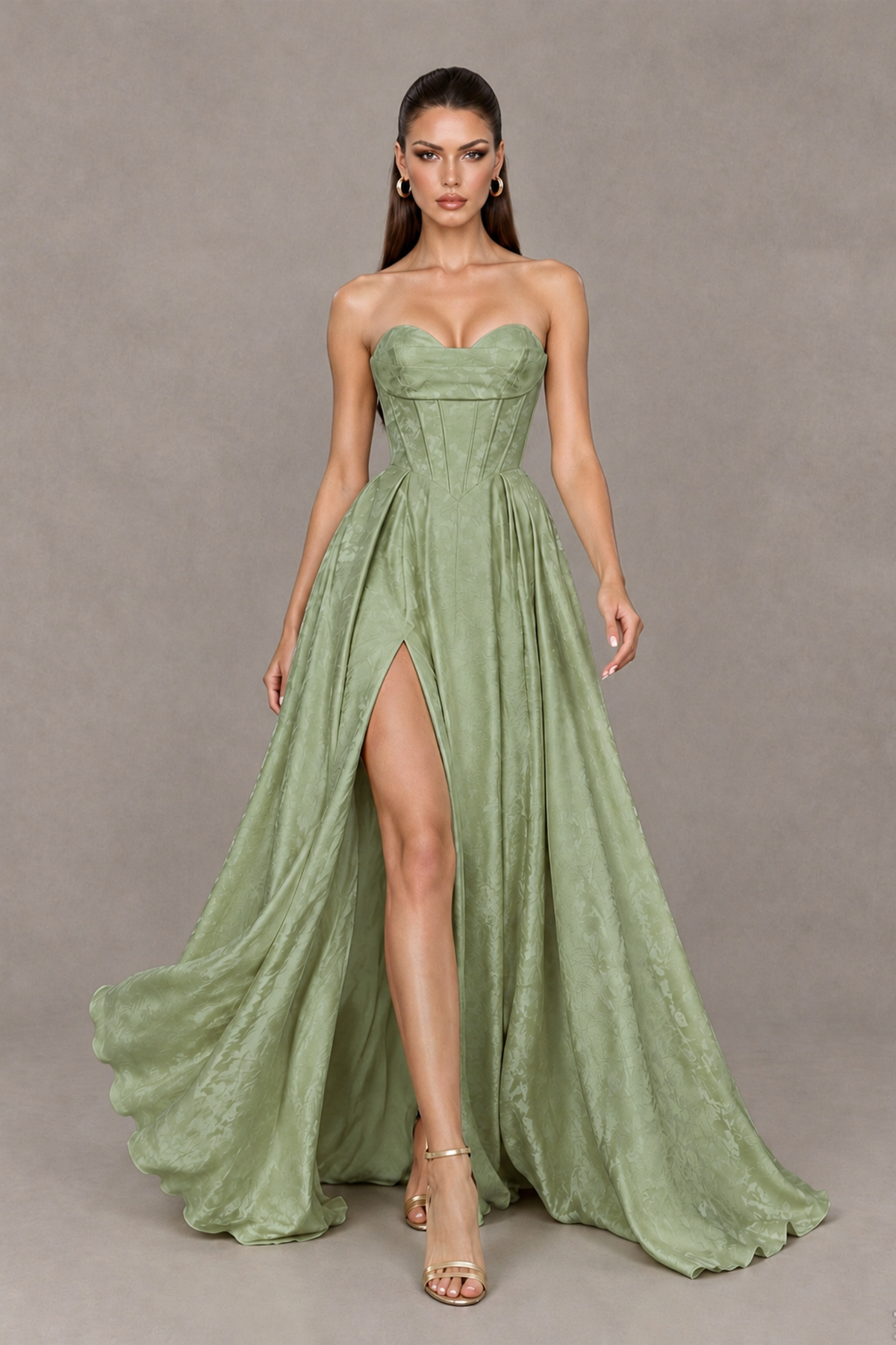 BOLODOO Sage Green Strapless Sweetheart Corset Prom Dress with High Slit – Lace-Up Back A-Line Evening Gown - Sage Green - Sage Green_4