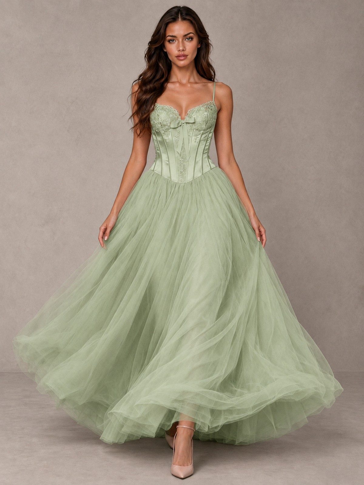 BOLODOO Sage Green Corset Tulle Prom Dress with Spaghetti Straps - Sage Green - Sage_Green_4
