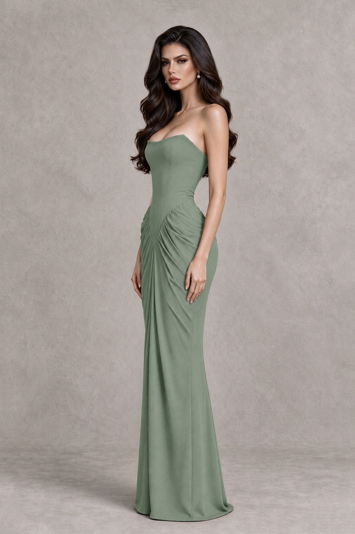 BOLODOO Sage Green Strapless Ruched Corset Evening Gown - Sage Green - Sage Green_4