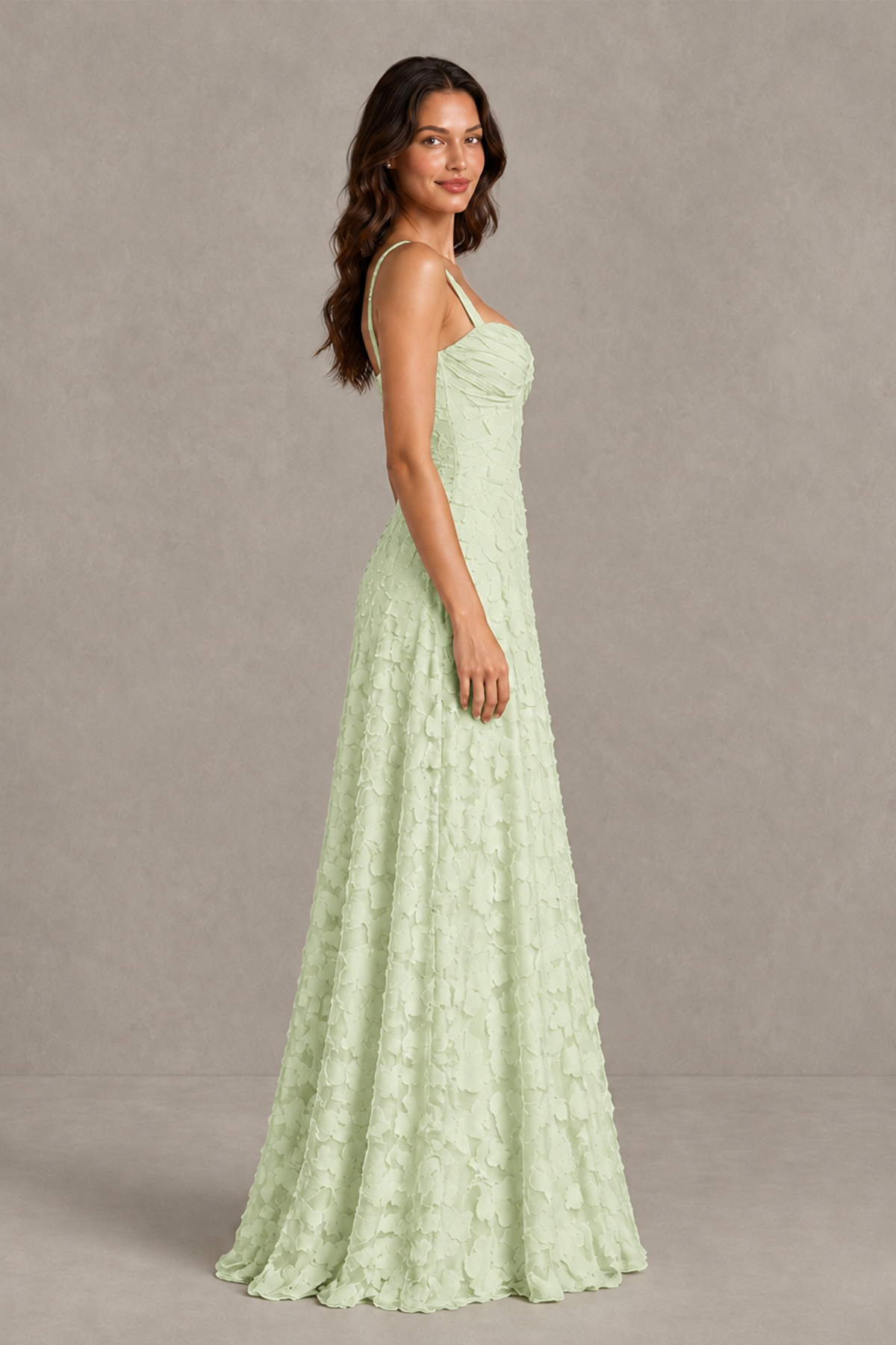 BOLODOO Sage Green Floral-Textured A-Line Dress with Lace-Up Back - Sage Green - Sage Green_4