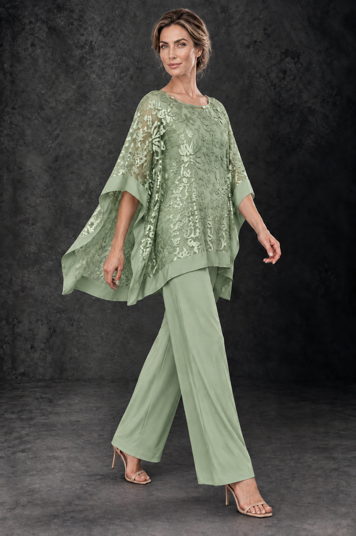 BOLODOO Sage Green Floral Cape Mother of the Bride Pant Suit - Sage Green - Sage_Green_4