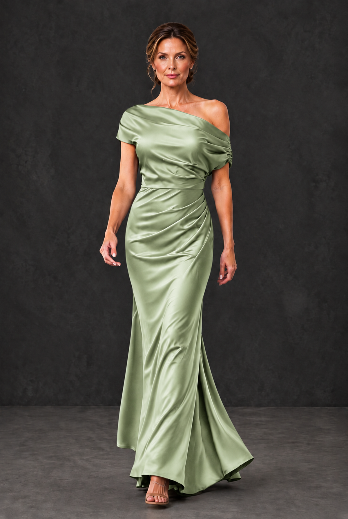 BOLODOO Sage Green Asymmetric Ruched Mother of the Bride Dress - Sage Green - Sage_Green_4