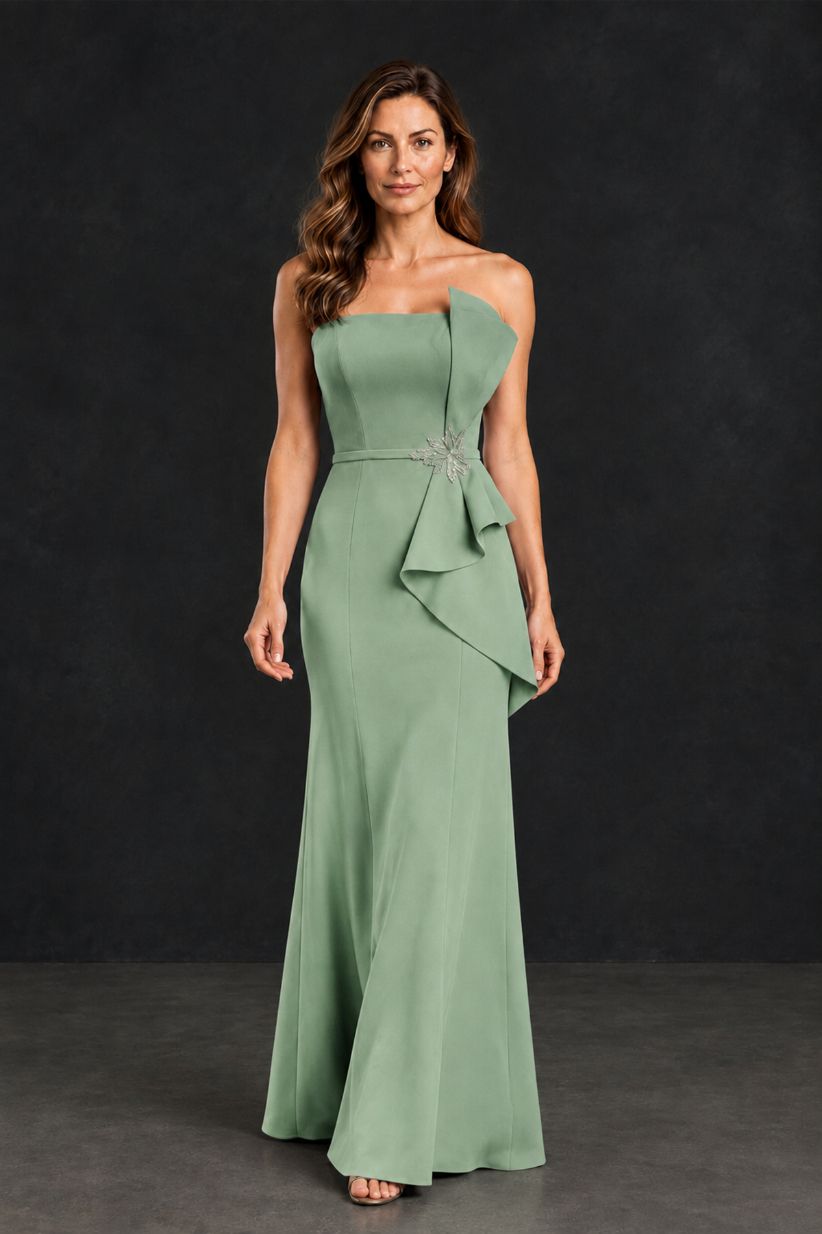 BOLODOO Sage Green Strapless Mother of the Bride Dress with Ruffle Detail - Sage Green - Sage_Green_4