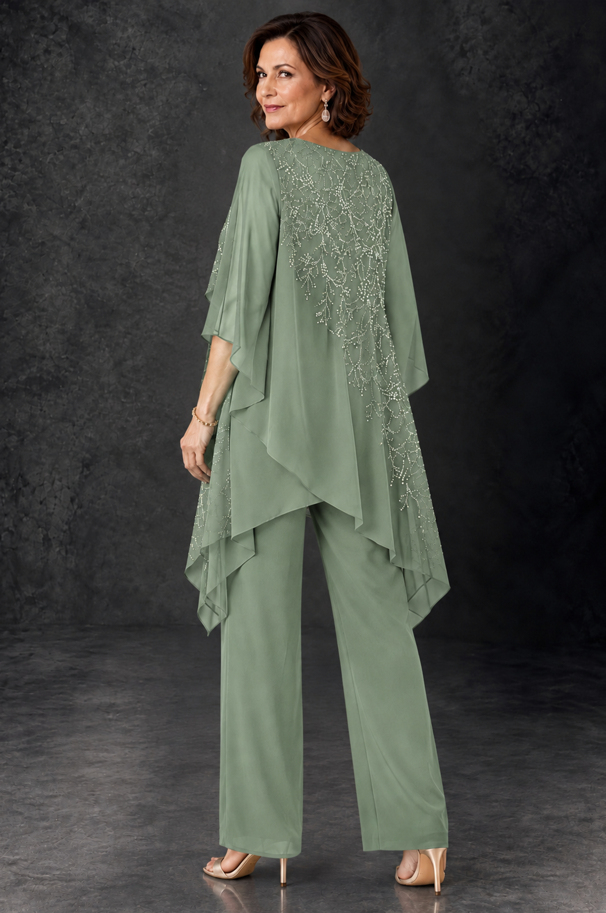 BOLODOO Sage Green Embellished Cape Pant Suit for Mother of the Bride - Sage Green - Sage_Green_4