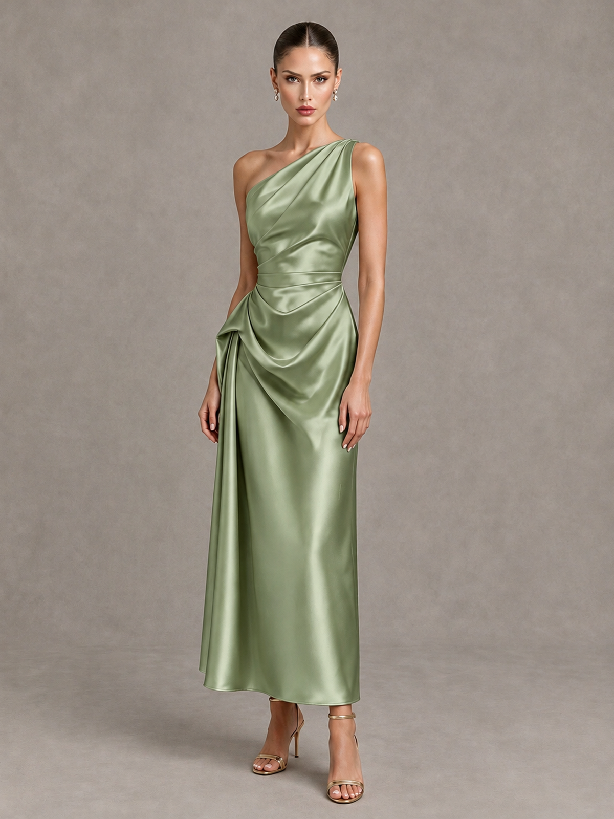 BOLODOO Sage Green One Shoulder Satin Cocktail Dress with Draped A-Line Skirt - Sage Green - Sage Green_4