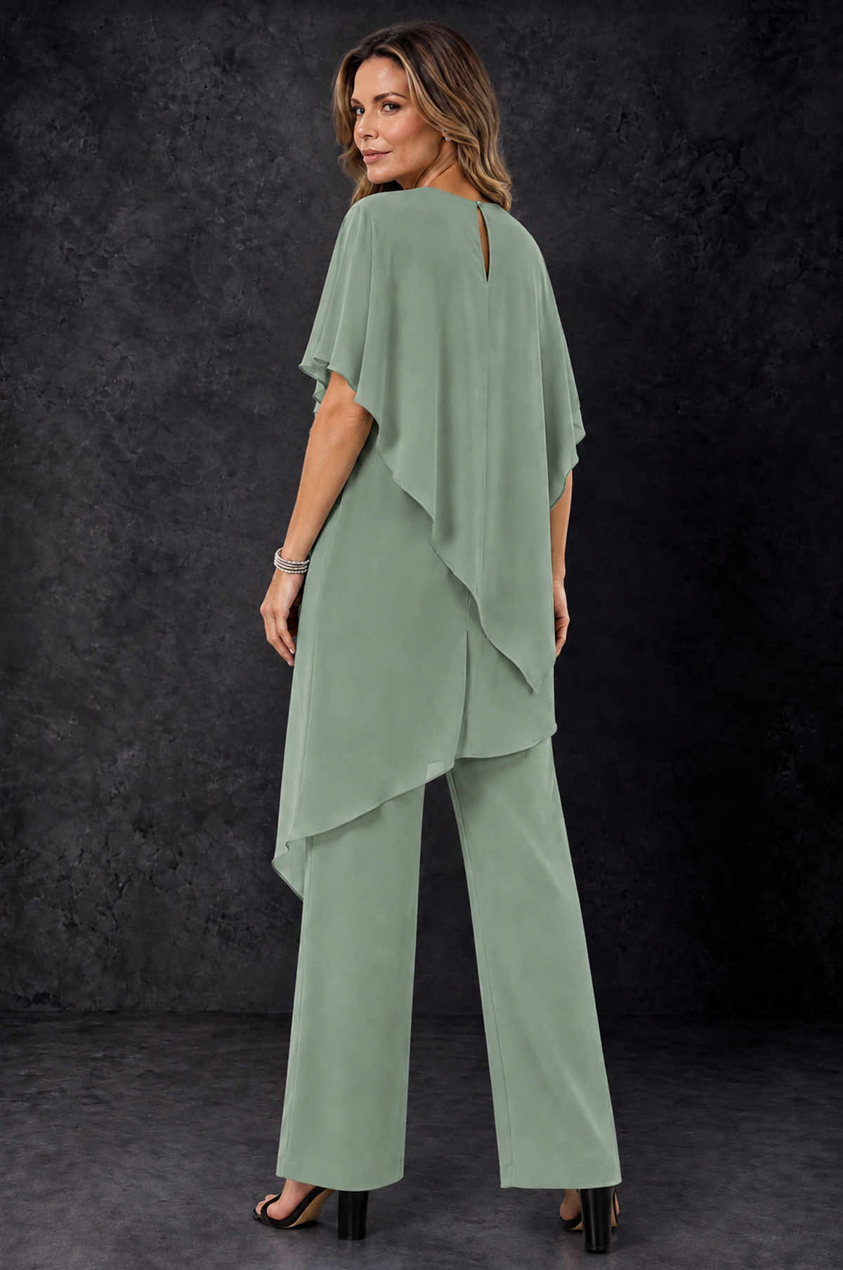 BOLODOO Sage Green Chiffon Two Piece Mother of the Bride Pant Suit - Sage Green - Sage_Green_4