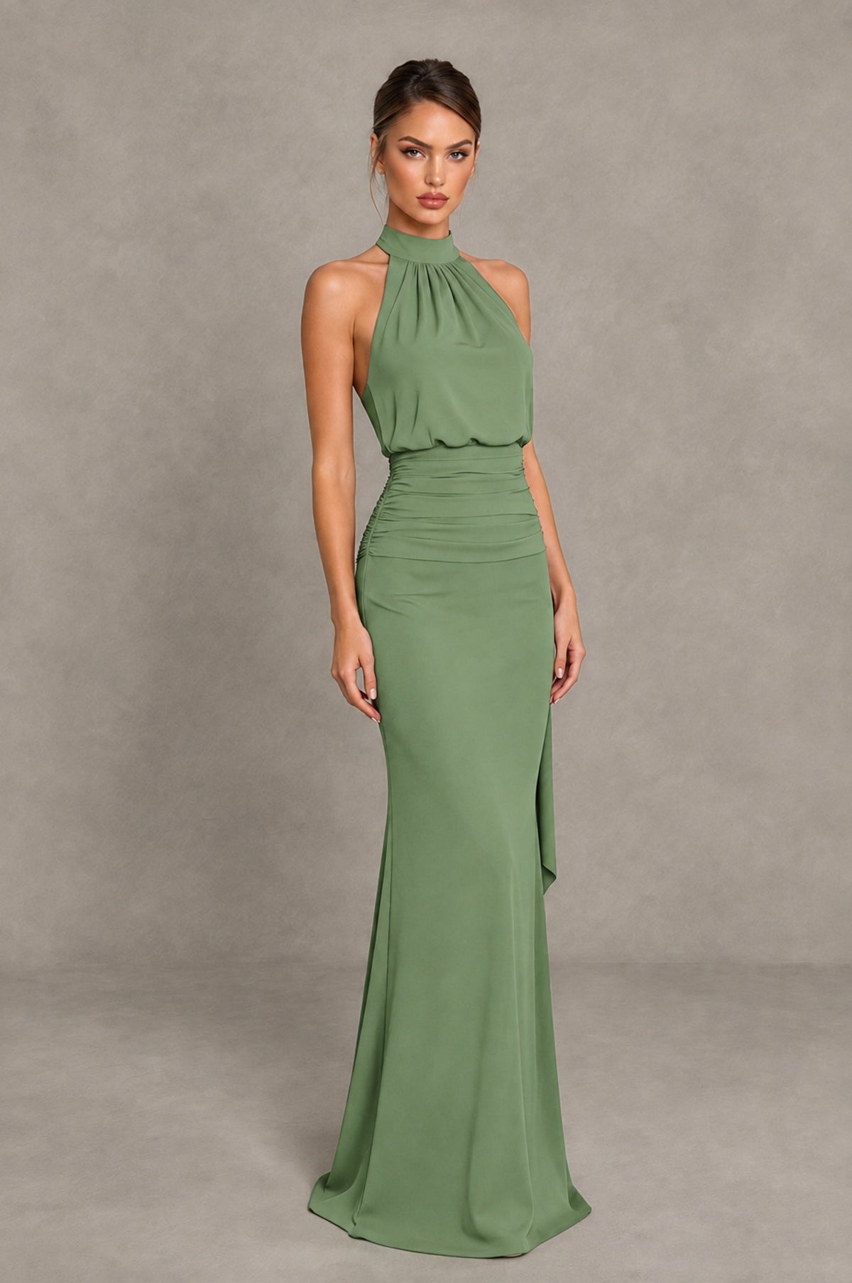 BOLODOO Sage Green Chiffon Halter Maxi Formal Wedding Guest Dress - Sage Green - Sage Green_4