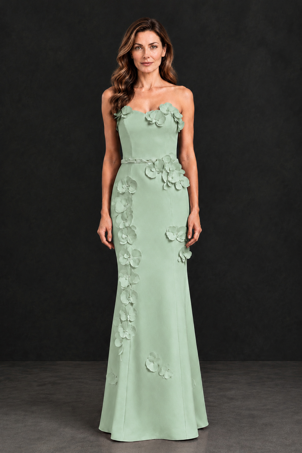 BOLODOO Sage Green Strapless Mother of the Bride Dress with 3D Floral Appliques - Sage Green - Sage_Green_4