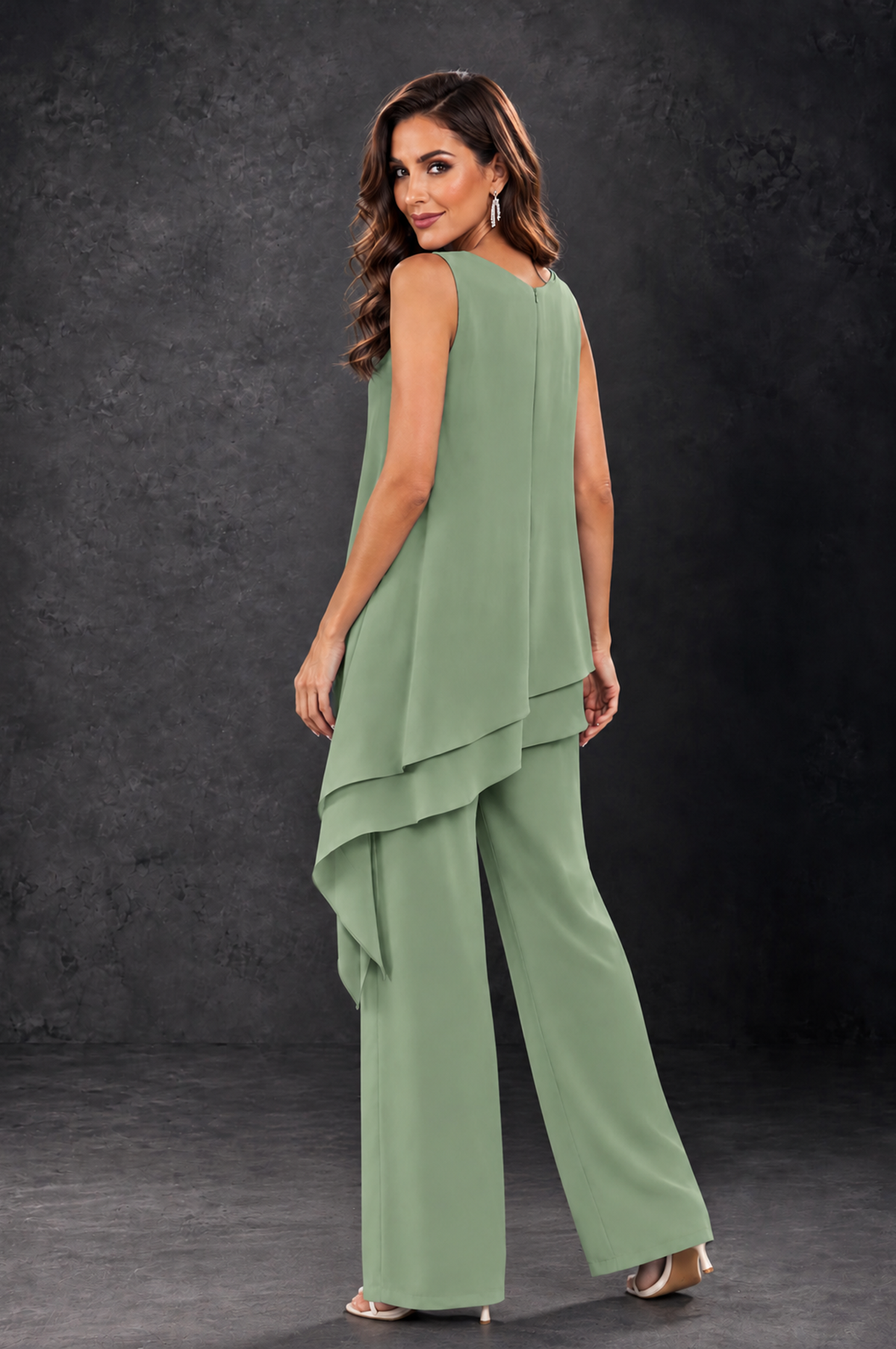 BOLODOO Sage Green Layered Mother of the Bride Pantsuit with Jacket - Sage Green - Sage_Green_4