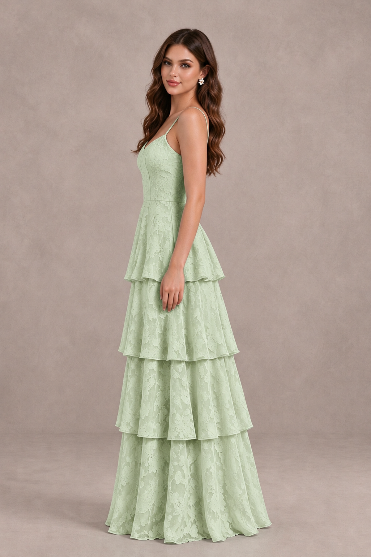 BOLODOO Sage Green Tiered Floral-Textured Spaghetti Strap Maxi Dress - Sage Green - Sage Green_4