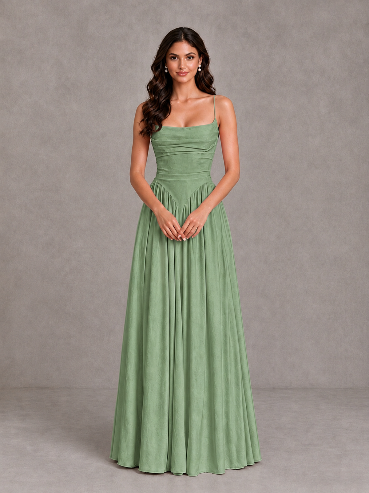 BOLODOO Sage Green Lace-Up Back A-Line Bridesmaid Dress - Sage Green - Sage Green_4