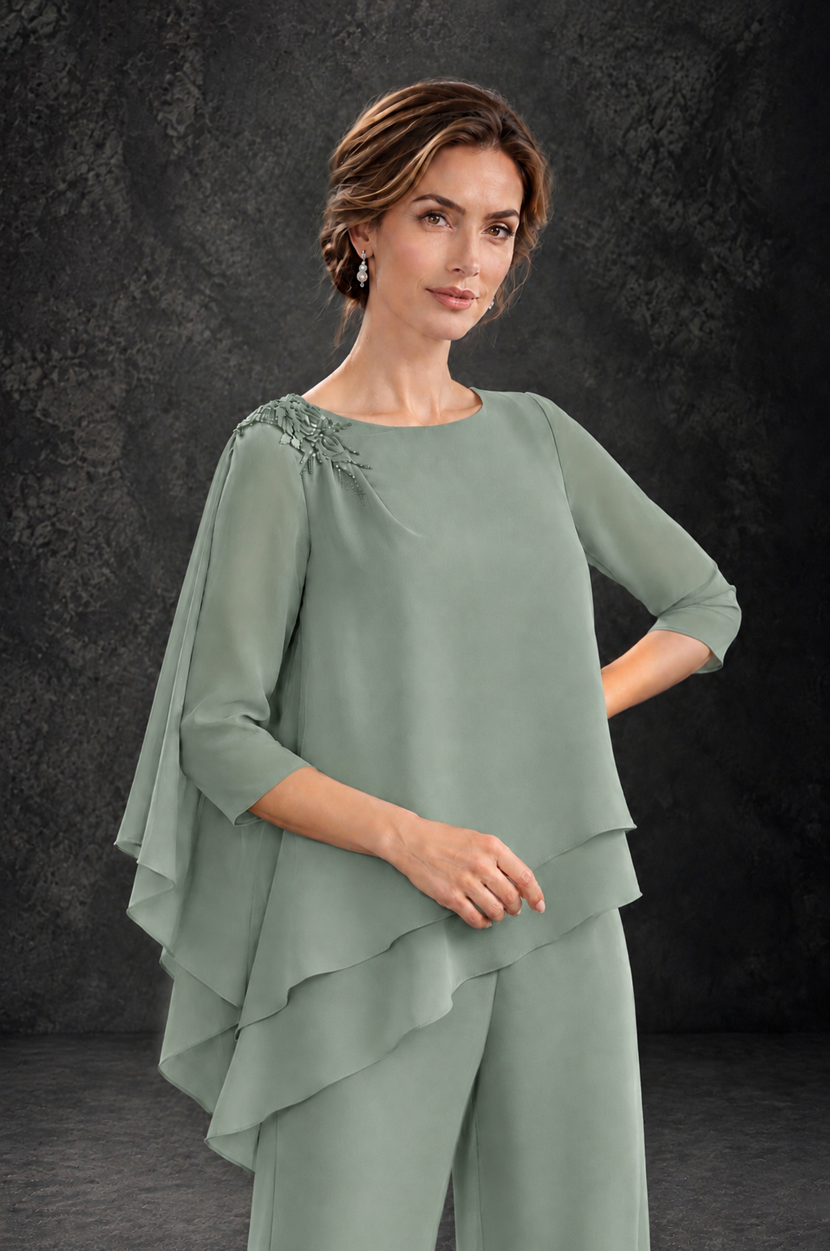 BOLODOO Sage Green Layered Wide-Leg Mother of the Bride Pant Suit - Sage Green - Sage Green_4
