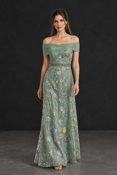 BOLODOO Sage Green Off-the-Shoulder Floral Mother of the Bride Dress - Sage Green - Sage Green (1)