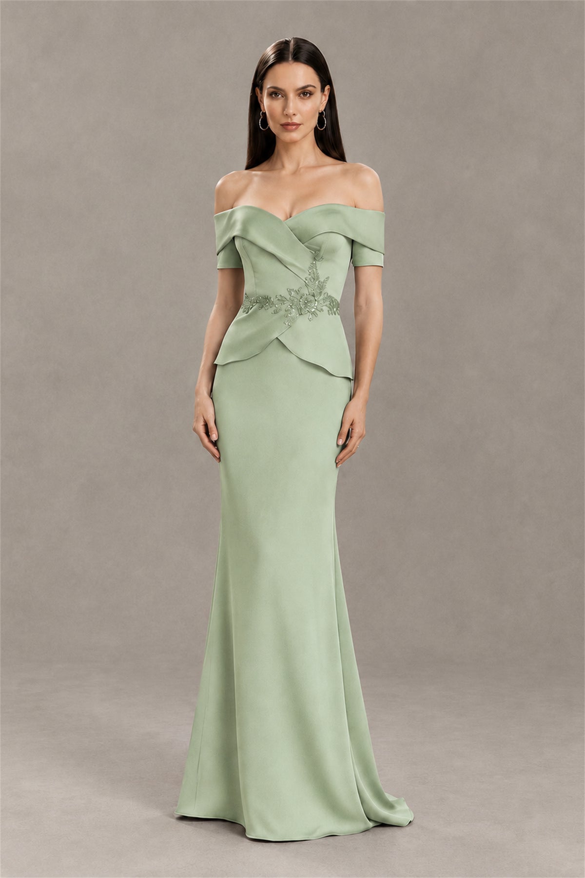 BOLODOO Sage Green Off-Shoulder Mermaid Mother of the Bride Dress - Sage Green