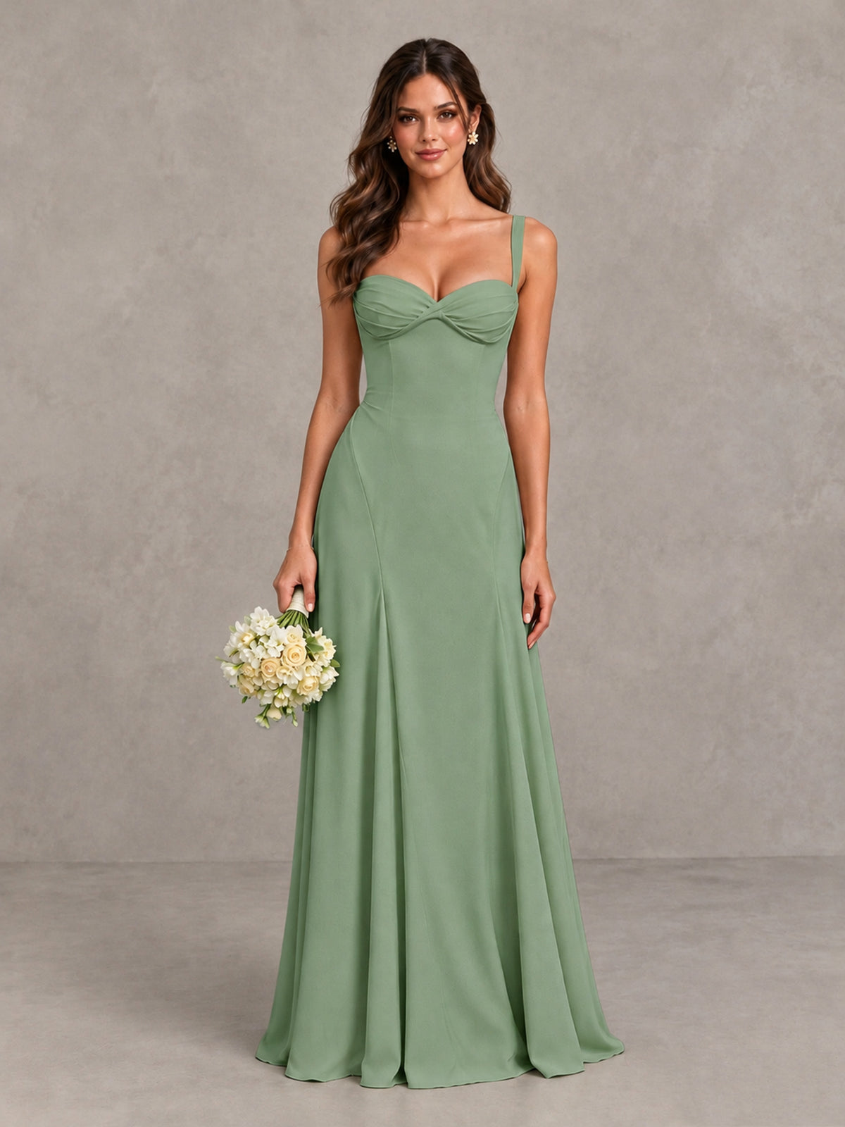 BOLODOO Sage Green Sweetheart Lace-Up Back Bridesmaid Dress - Sage Green - Sage Green (1)