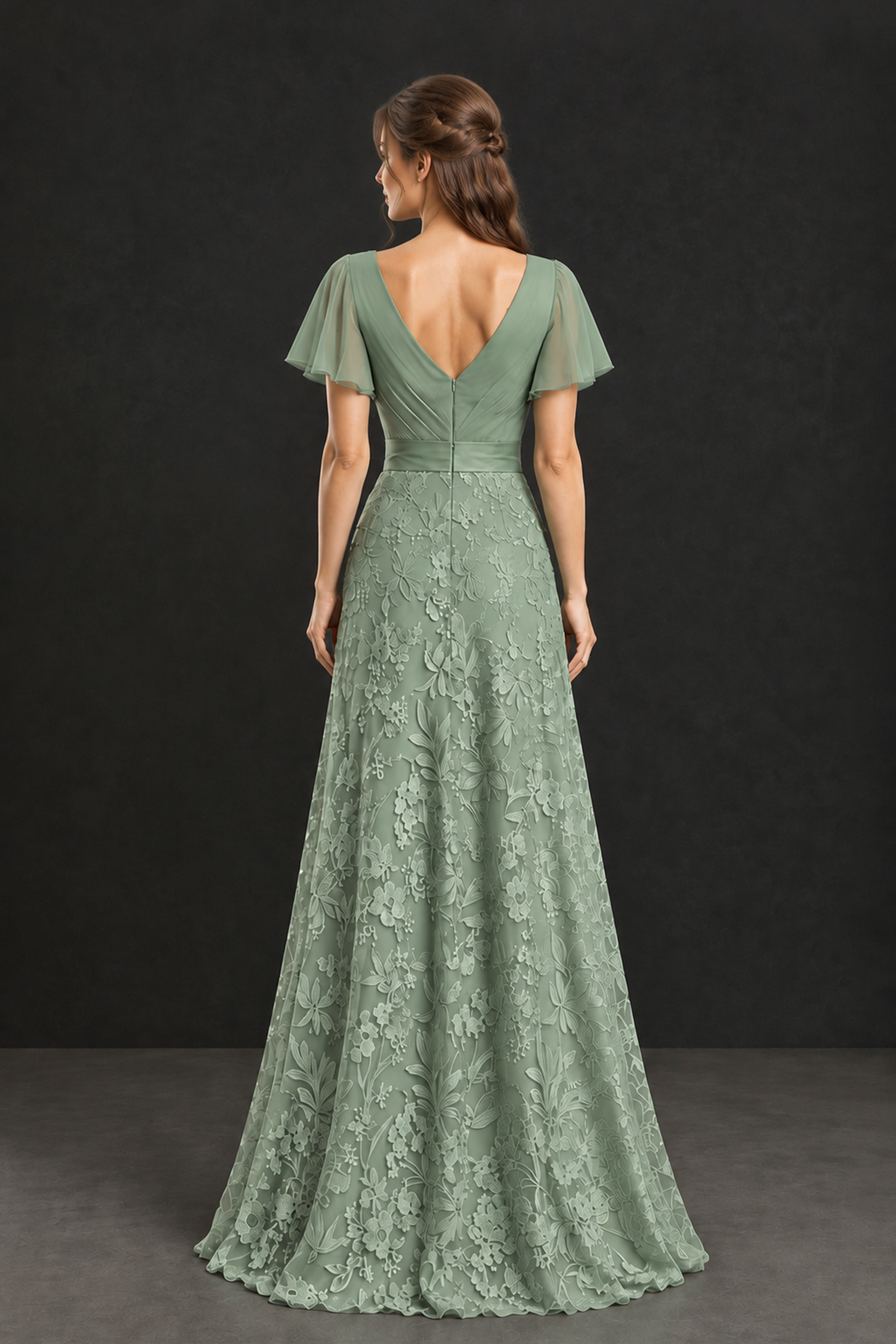 BOLODOO Sage Green Flutter Sleeve Lace Mother of the Bride Dress - Sage Green