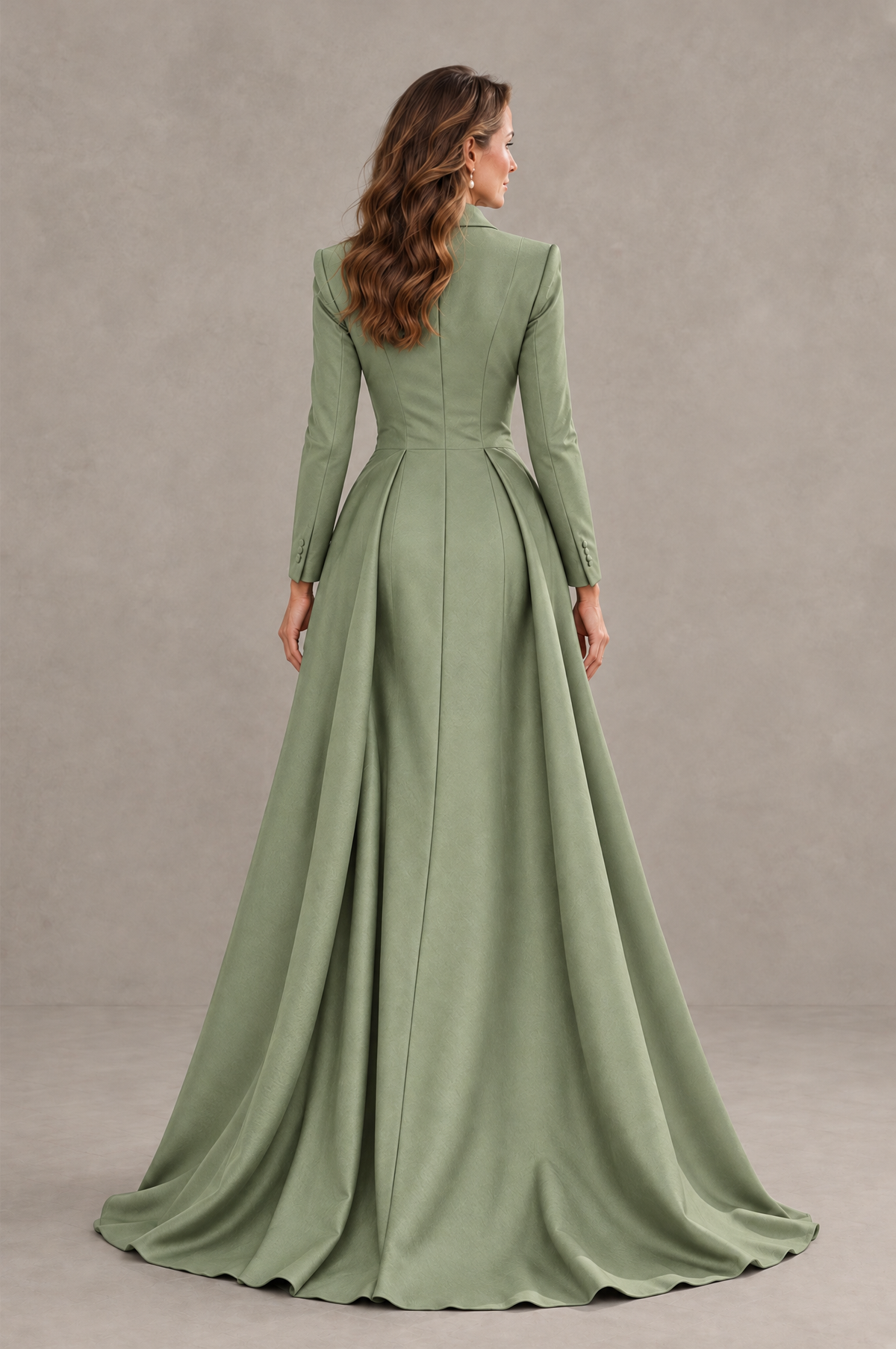 BOLODOO Sage Green Long Sleeve Lace Blazer Gown with High Slit - Sage Green - Sage Green (2)