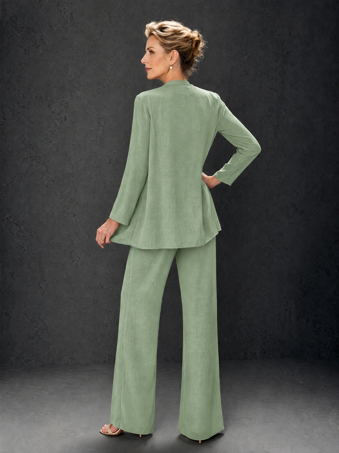 BOLODOO Sage Green 3-Piece Mother of the Bride Pant Suit with Beaded Top & Chiffon Jacket - Sage Green