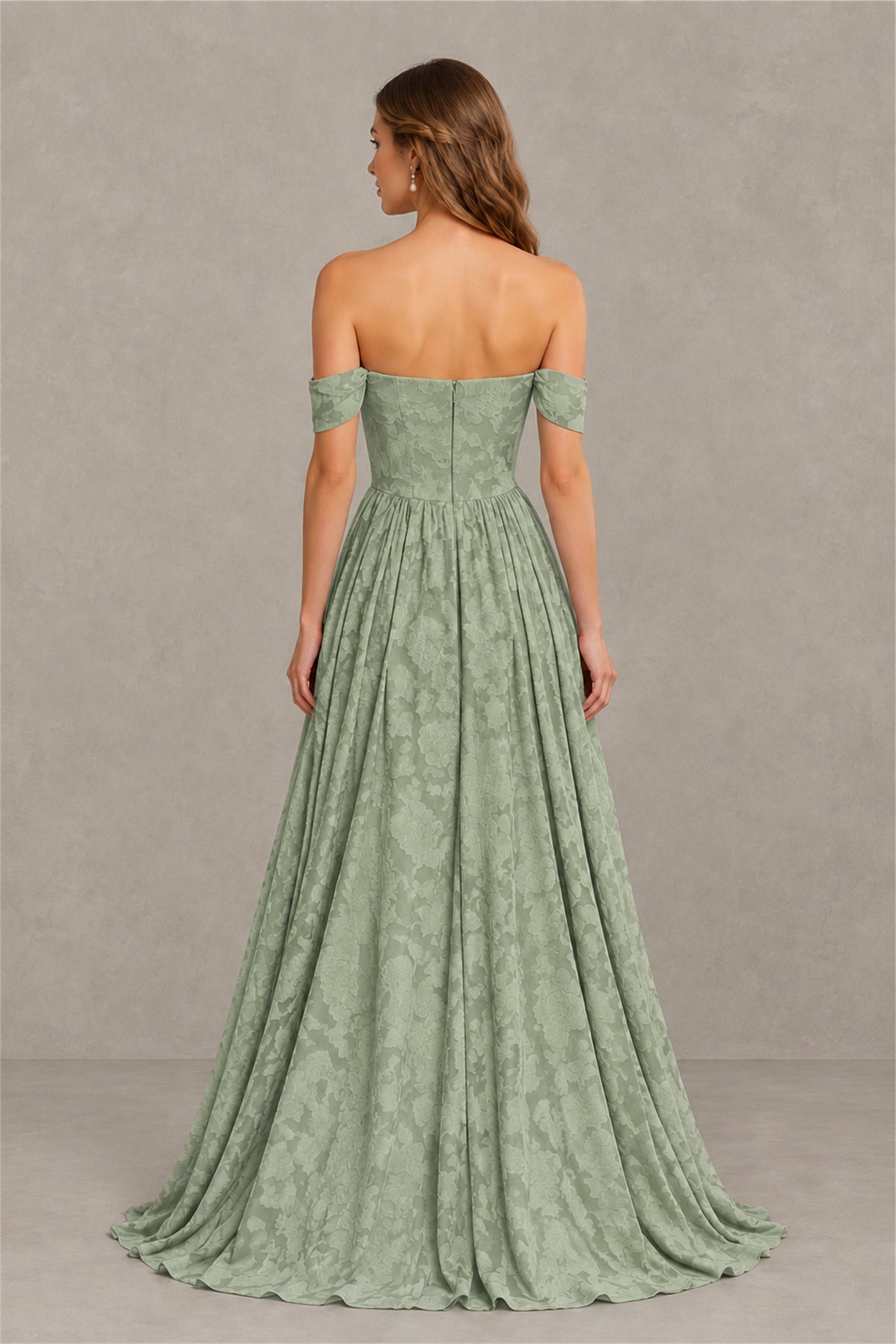 BOLODOO Sage Green Off-Shoulder Floral A-Line Maxi Dress - Sage Green
