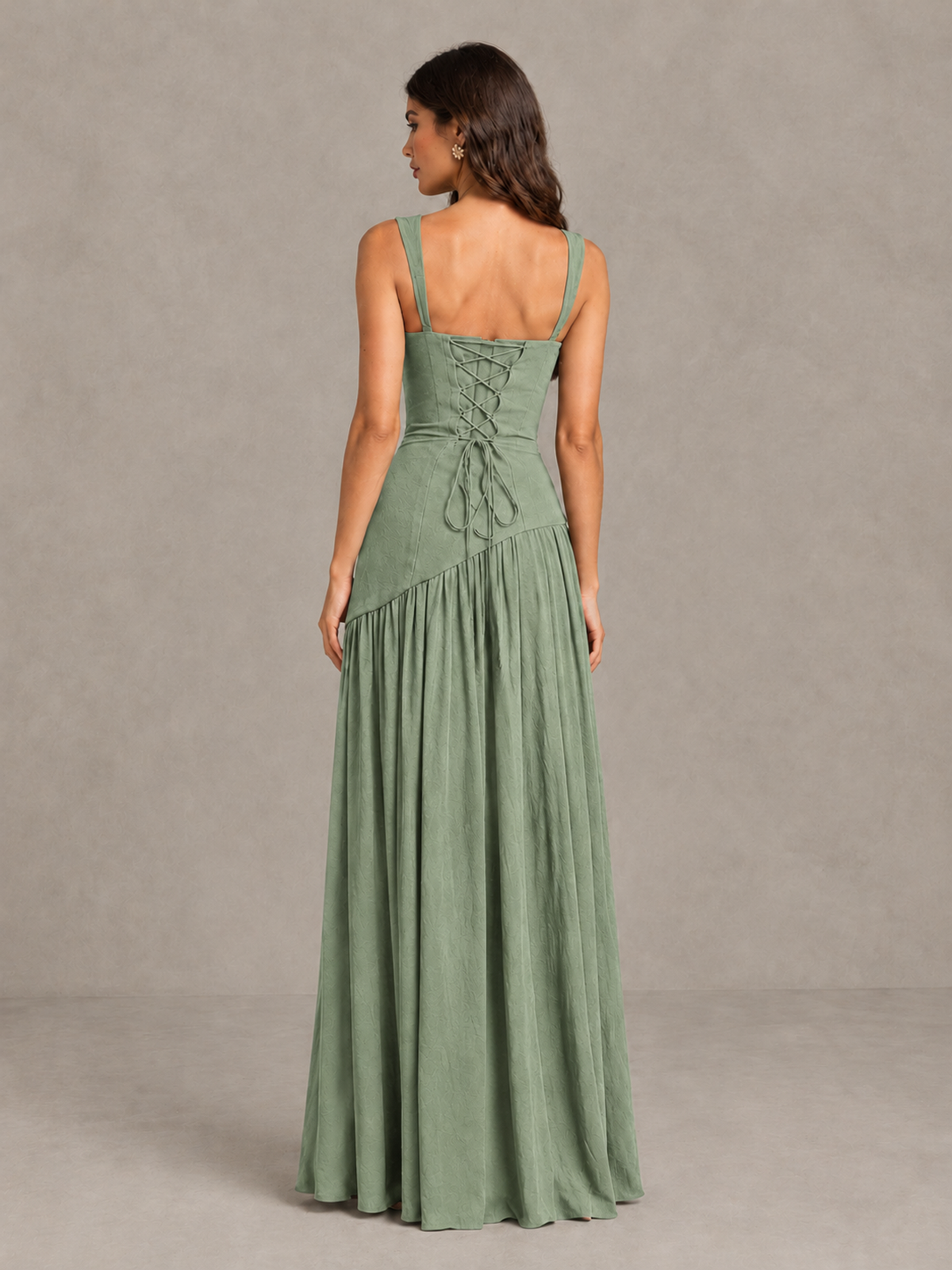 BOLODOO Sage Green Brown Scarf Bridesmaid Dress with Lace-Up Back - Sage Green - Sage Green (2)
