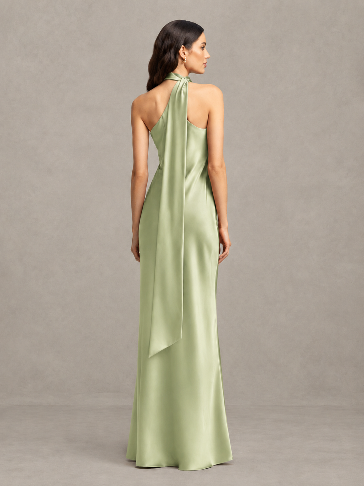 BOLODOO Sage Green Satin One-Shoulder Bridesmaid Dress with Open Back - Sage Green - Sage Green (2)