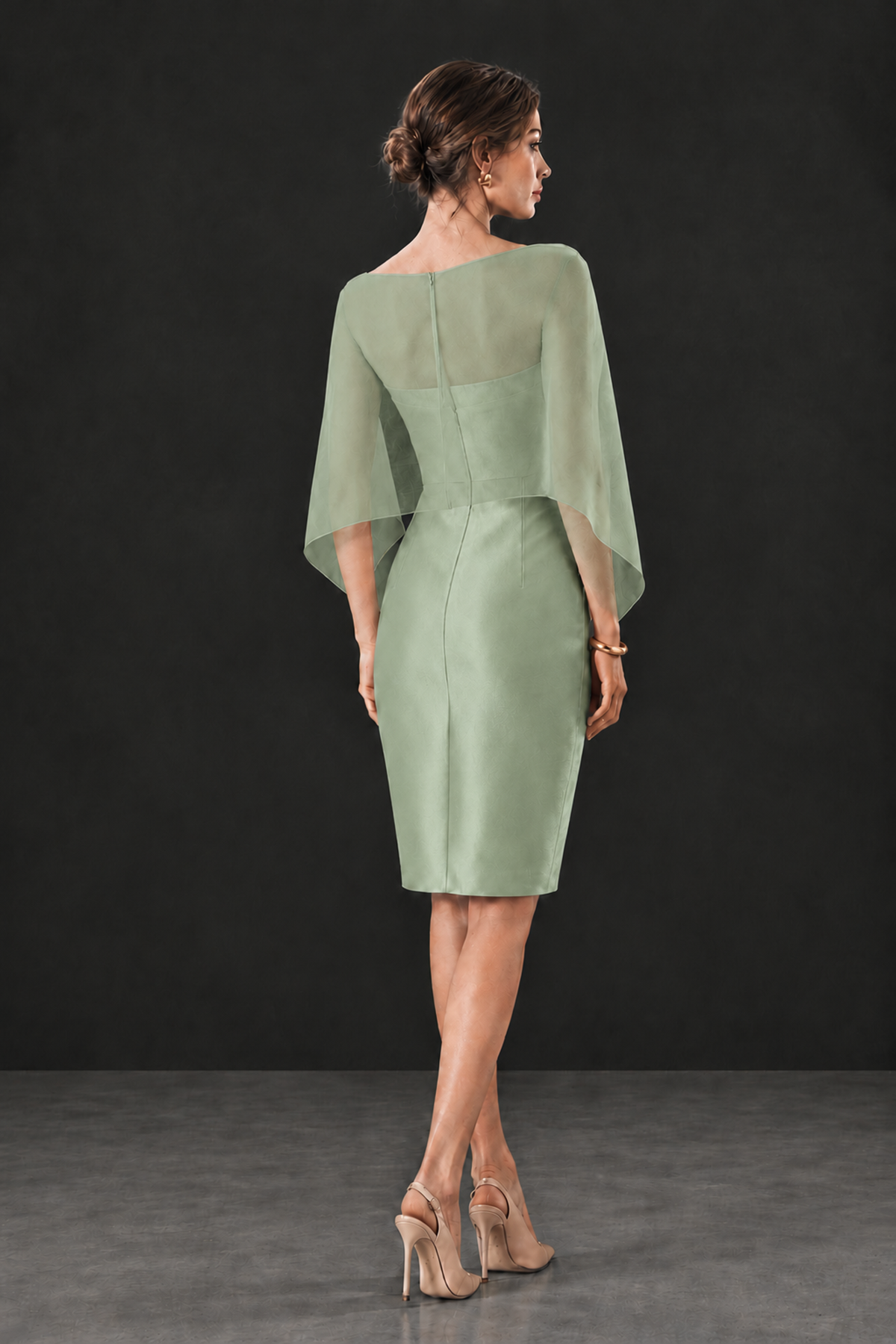BOLODOO Sage Green Cape Knee-Length Mother of the Bride Dress - Sage Green - Sage Green (2)