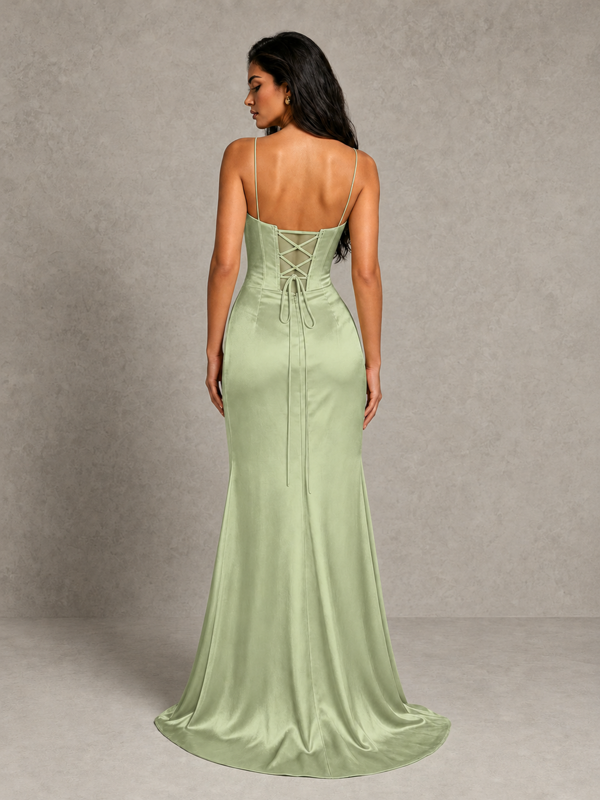BOLODOO Sage Green Satin Corset Prom Dress with High Slit & Lace-Up Back - Sage Green - Sage_Green (2)