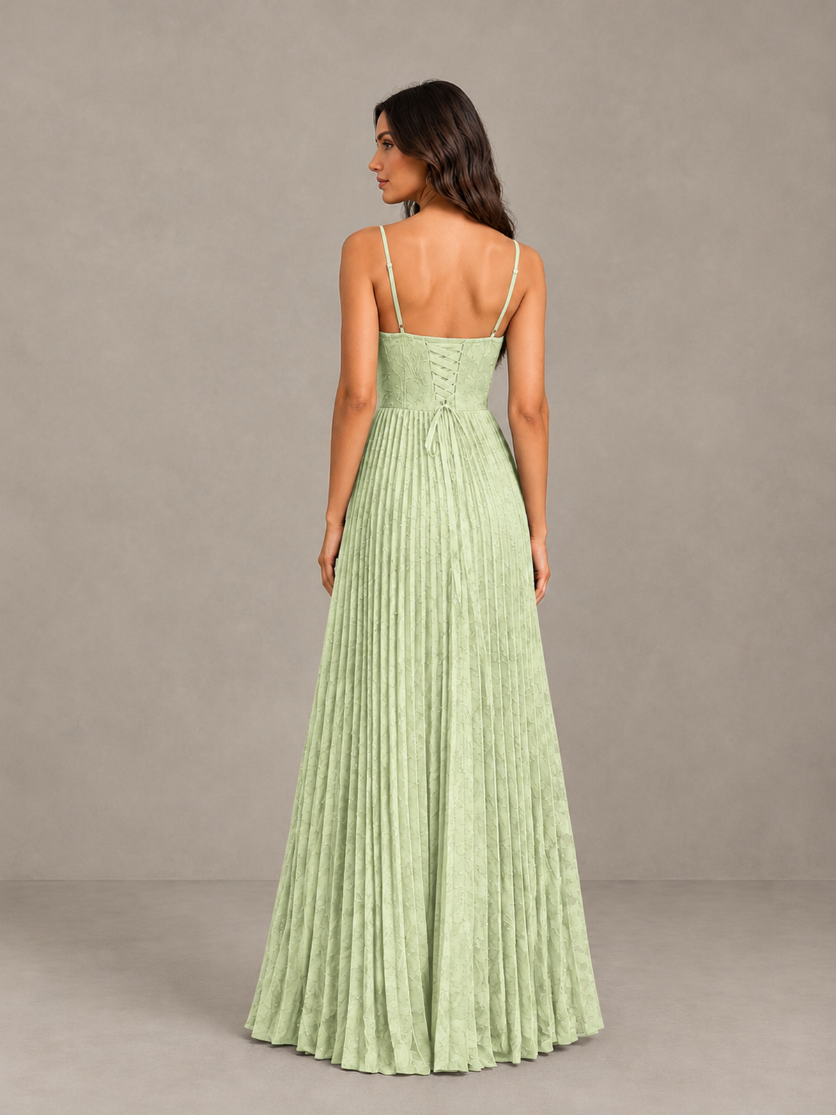 BOLODOO Sage Green Pleated Bridesmaid Dress with Sweetheart Neckline & Slit - Sage Green - Sage Green (2)