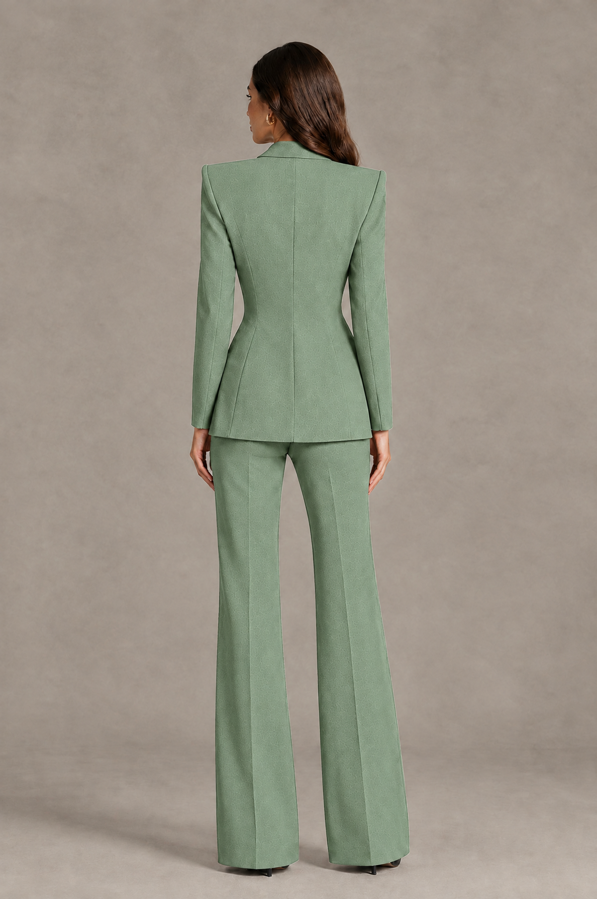 BOLODOO Sage Green Long Sleeve Wrap Blazer Pantsuit with Wide-Leg Trousers - Sage Green - Sage Green (2)