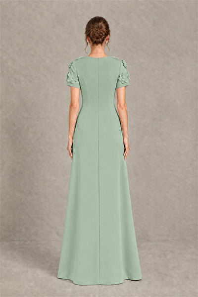BOLODOO Sage Green Textured Floral Maxi Dress with Short Sleeves - Sage Green